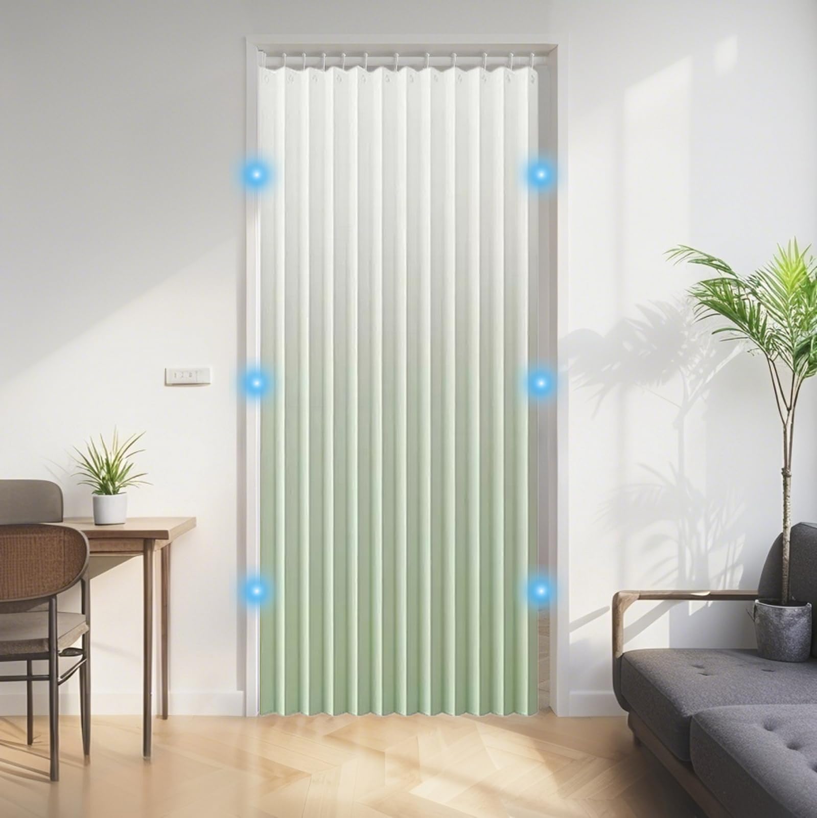 Icegrey occultant plissé magnétique, Porte accordéon, intérieure de Placard, séparateur de pièce, Invisible pour Chambre à Coucher, Salon, Vert