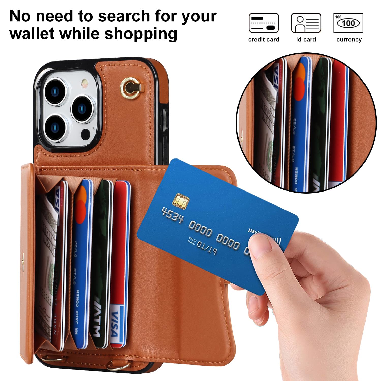 Custodia Portafoglio Per IPhone 16 Donna Con Tracolla - Pelle PU Magnetica, 12 Slot Carte, Blocco RFID, Ricarica Wireless
