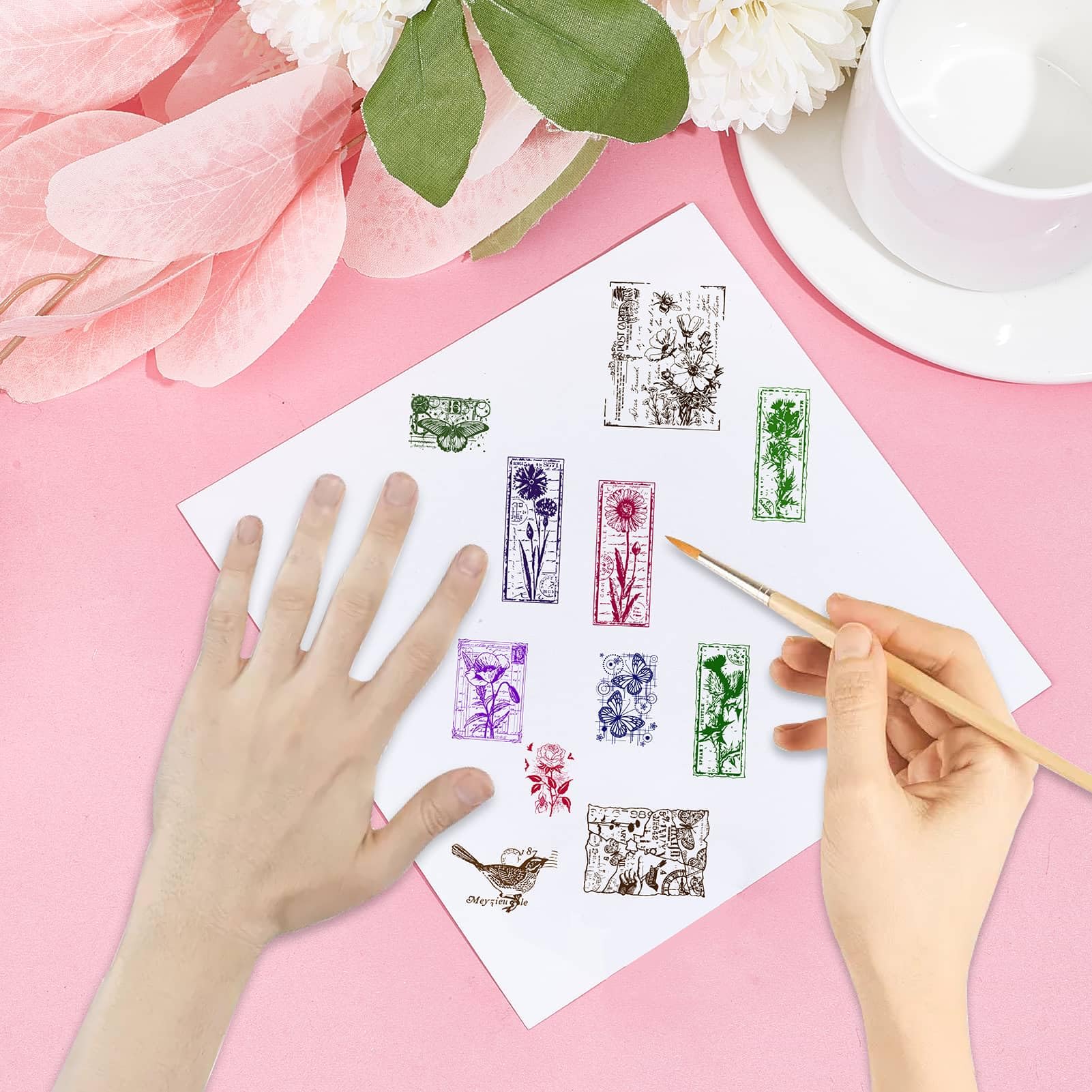 CRASPIRE Flowers Postcard Clear Rubber Stamp Poppy Moth Birds Butterfly Plants Vintage Transparent Silicone Seals Stamp for Journaling Card Making DIY Scrapbooking Handmade Photo Album Notebook Decor - Image 4