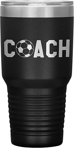 Vaso de entrenador de fútbol, regalo de entrenador de fútbol, 30 onzas, con aislamiento, grabado de acero inoxidable, color negro