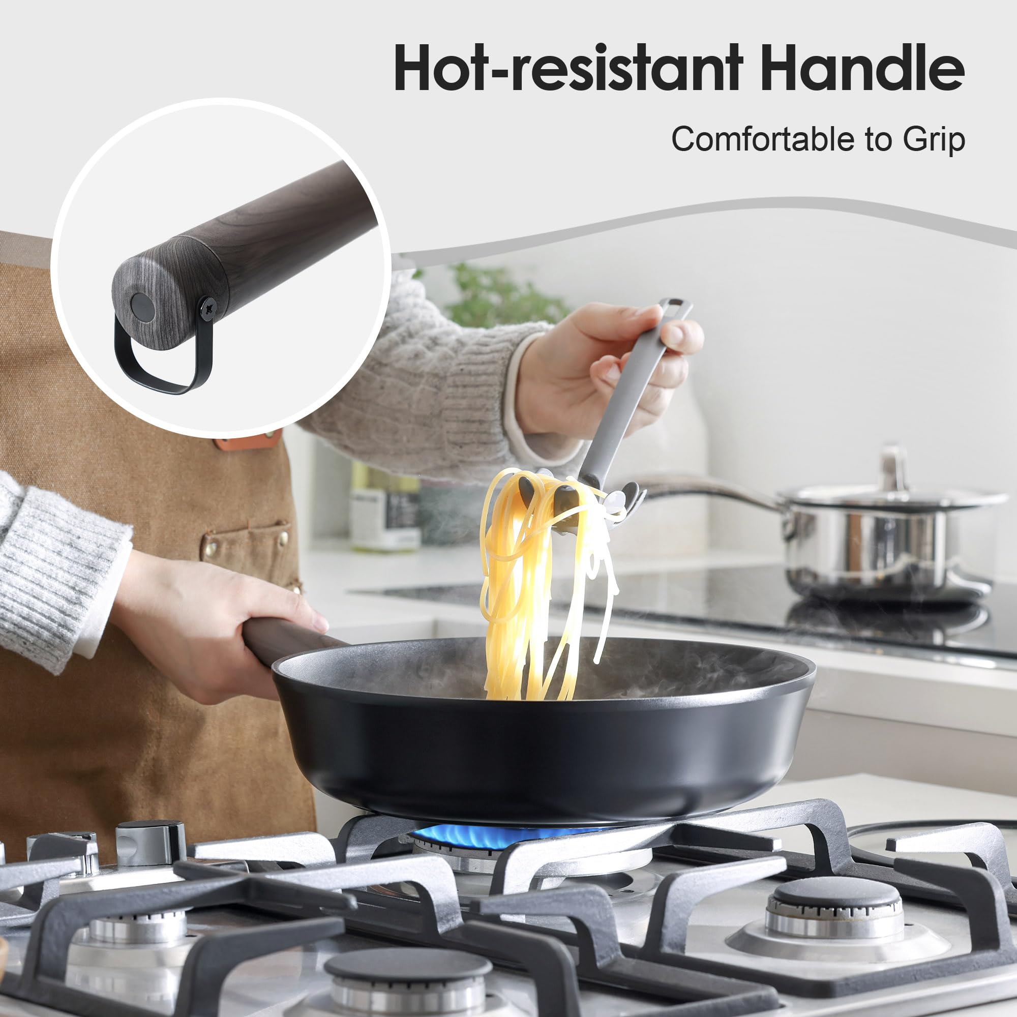 SENSARTE Set di pentole e padelle antiaderenti da cucina non tossico, lavabile in lavastoviglie, compatibile con induzione, senza PTFE/PFOA, 15 pezzi, nero
