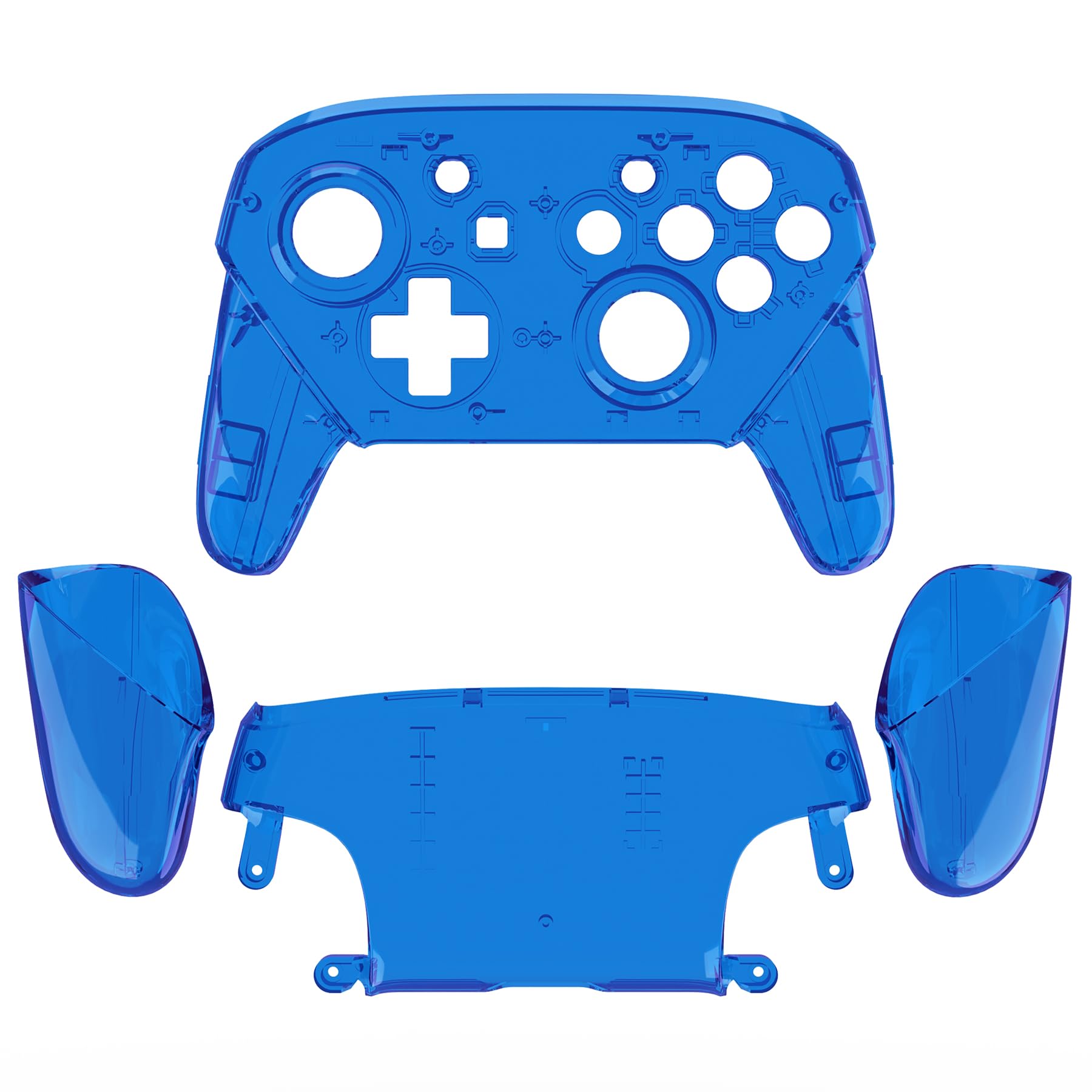 eXtremeRate Cover Custodia Grip Impugnature Guscio Case Scocca Ricambio per Nintendo Switch Pro Controller Joystick,Senza Controller-Trasparente Blu