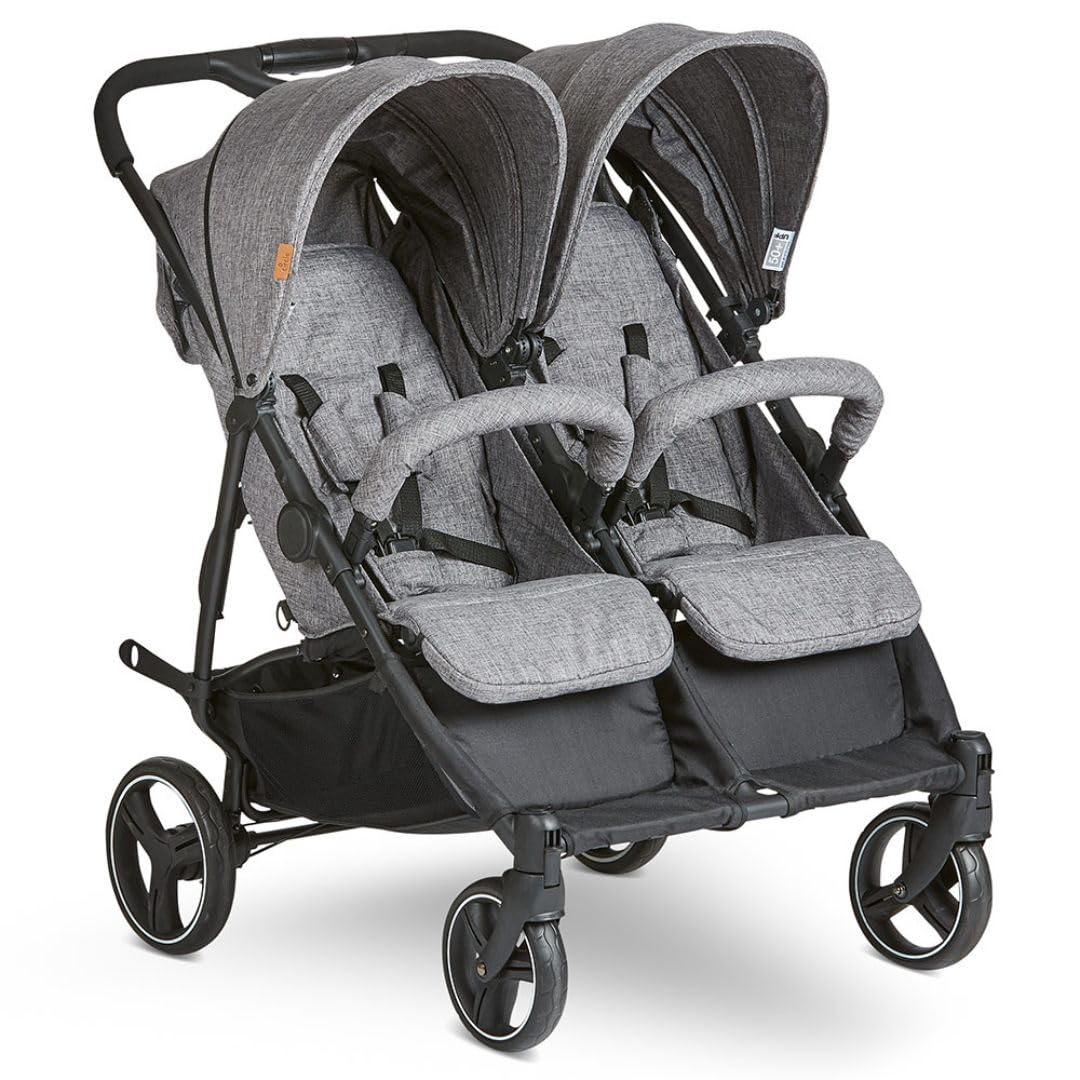 ABC Design Poussette Double Twin Circle – Légère, Maniable, Compacte pour Jumeaux et Frères & Sœurs, Fonction Allongée, Pliage facile, Housse Pluie – Gris Chiné