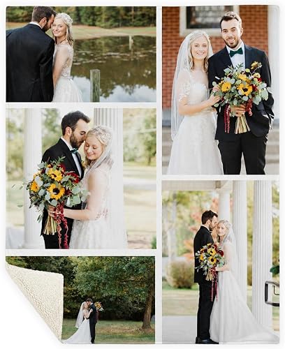 Ultra-Soft Sherpa-Backed Custom Photo Fleece Blanket w/ 5 Photo Collage Cozy Warmth, High-Definition Personalized Photo Front for Vibrant, Lasting Comfort. Made in the USA - 50x60