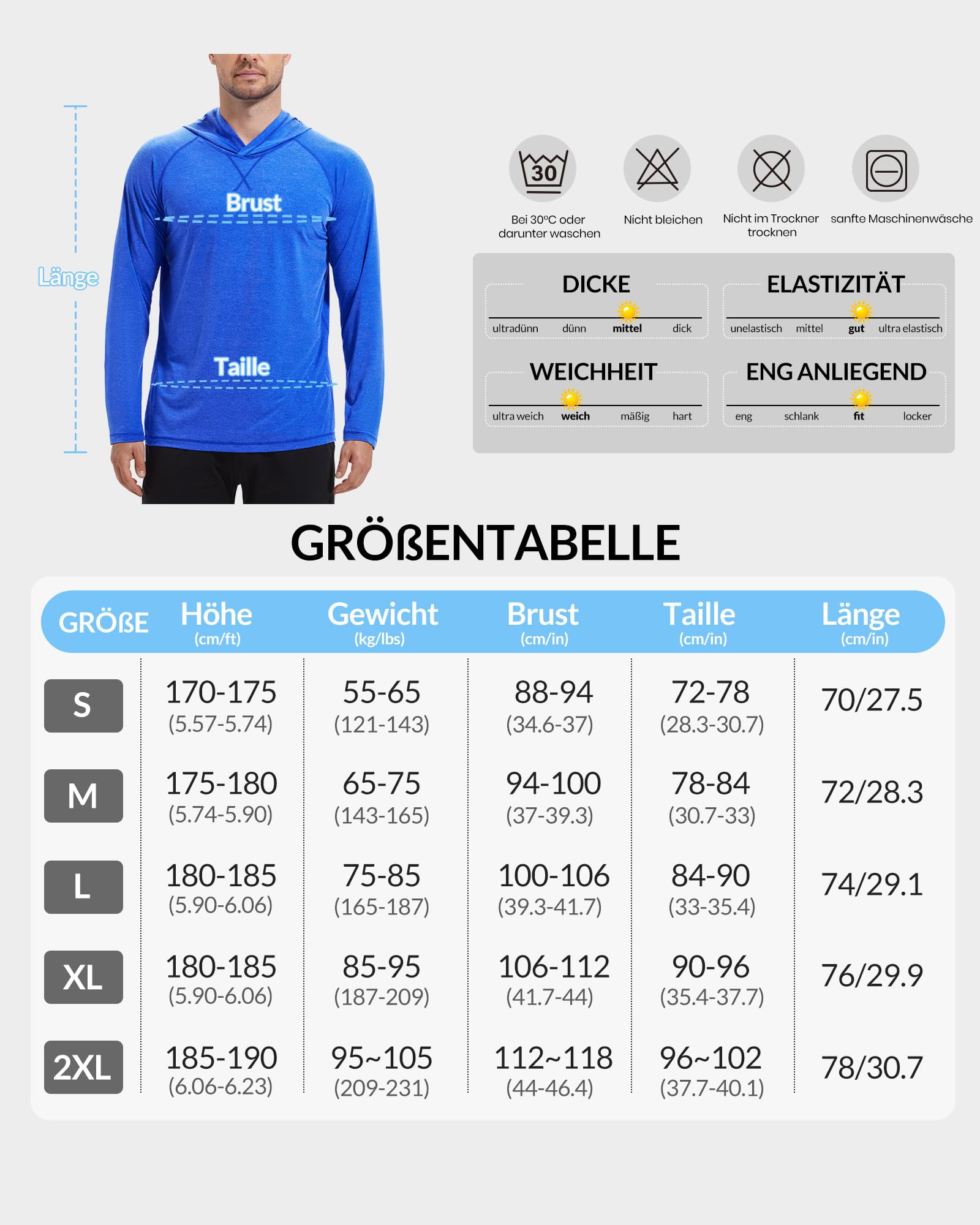 MEETWEE Maglietta Uomo Maniche Lunghe Cappuccio UPF 50+ Protezione Solare Camicia UV Estate Asciugatura Rapida Traspirante Leggera per Pesca Trekking Mare Spiaggia