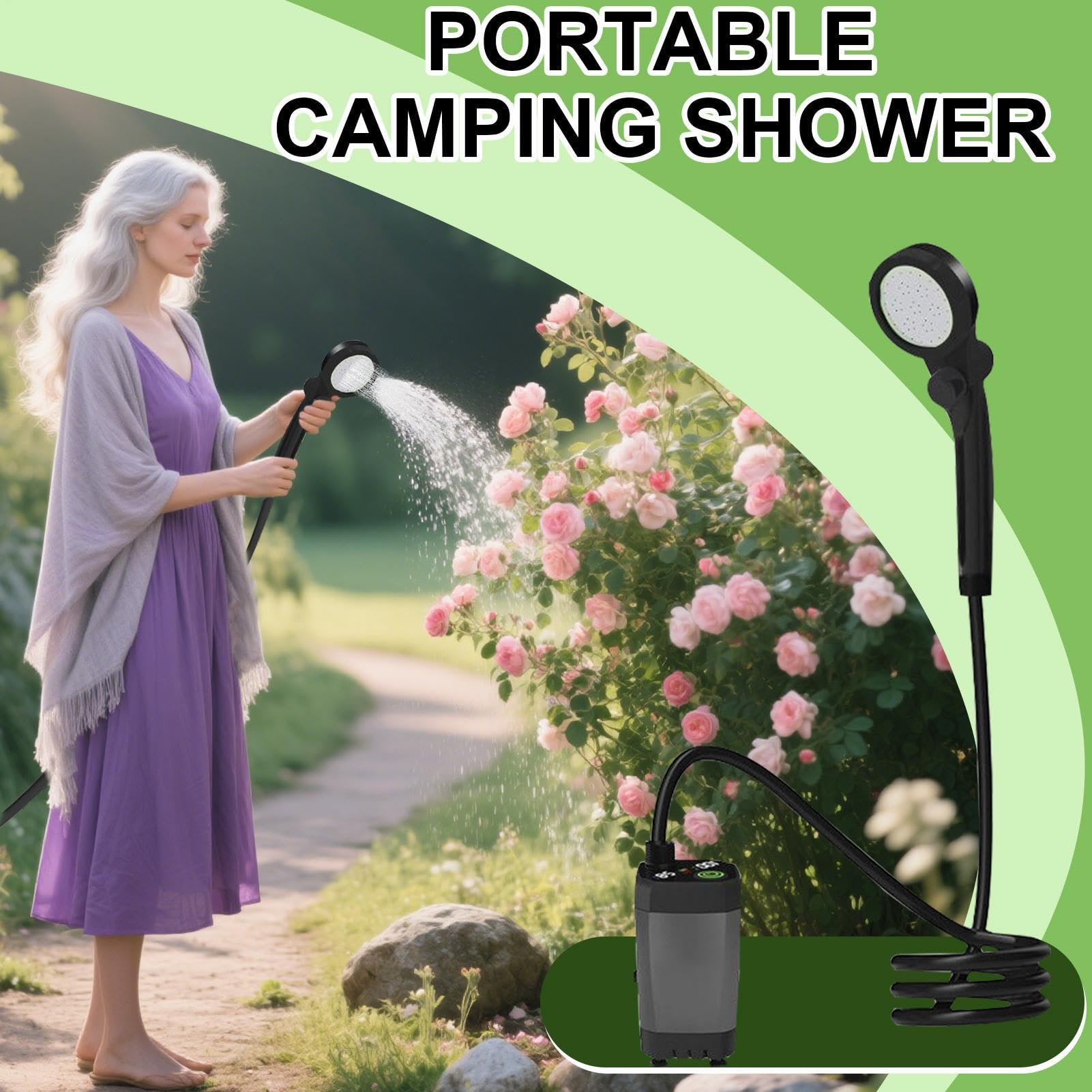Generico Doccia Camping Pompa Ricaricabile per Camping All'Aperto | Doccia Da Escursionismo Con Display LED Portatile, per Spiaggia, Camper, Escursioni, Lavaggio Auto,