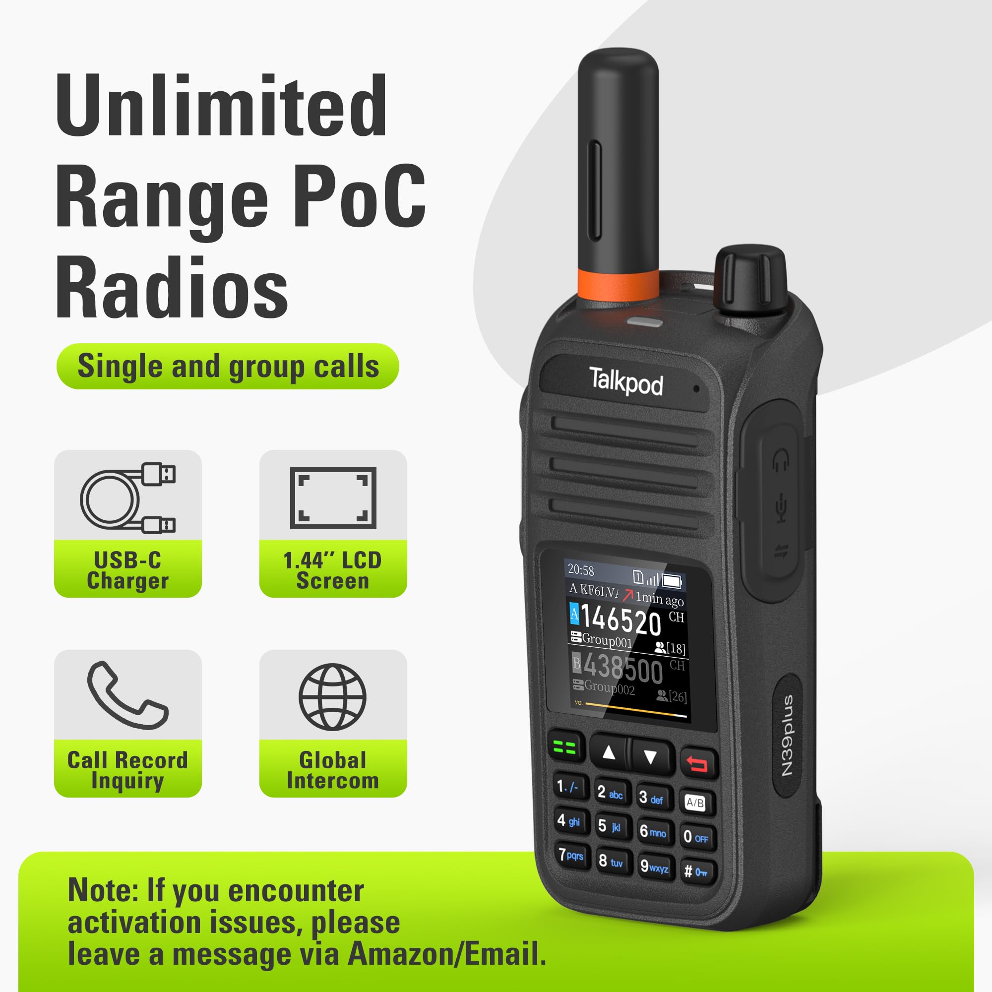 Talkpod N39plus 4G LTE PoC Walkie Talkies with SIM Cards, Nationwide Push-to-Talk Radio with 1-Year Data Service, USB-C Charging, for Camping, Hiking, Family Travel, Outdoor Adventures — view 2