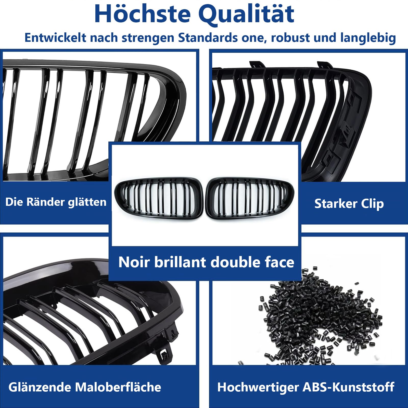 F06 Griglie di Anteriore per BMW Serie 6 F06 F12 F13 Griglie Paraurti Nere Lucide i Griglie Radiatori a doppio rene frontali 2012-2017 (Non adatto per 6er GT)