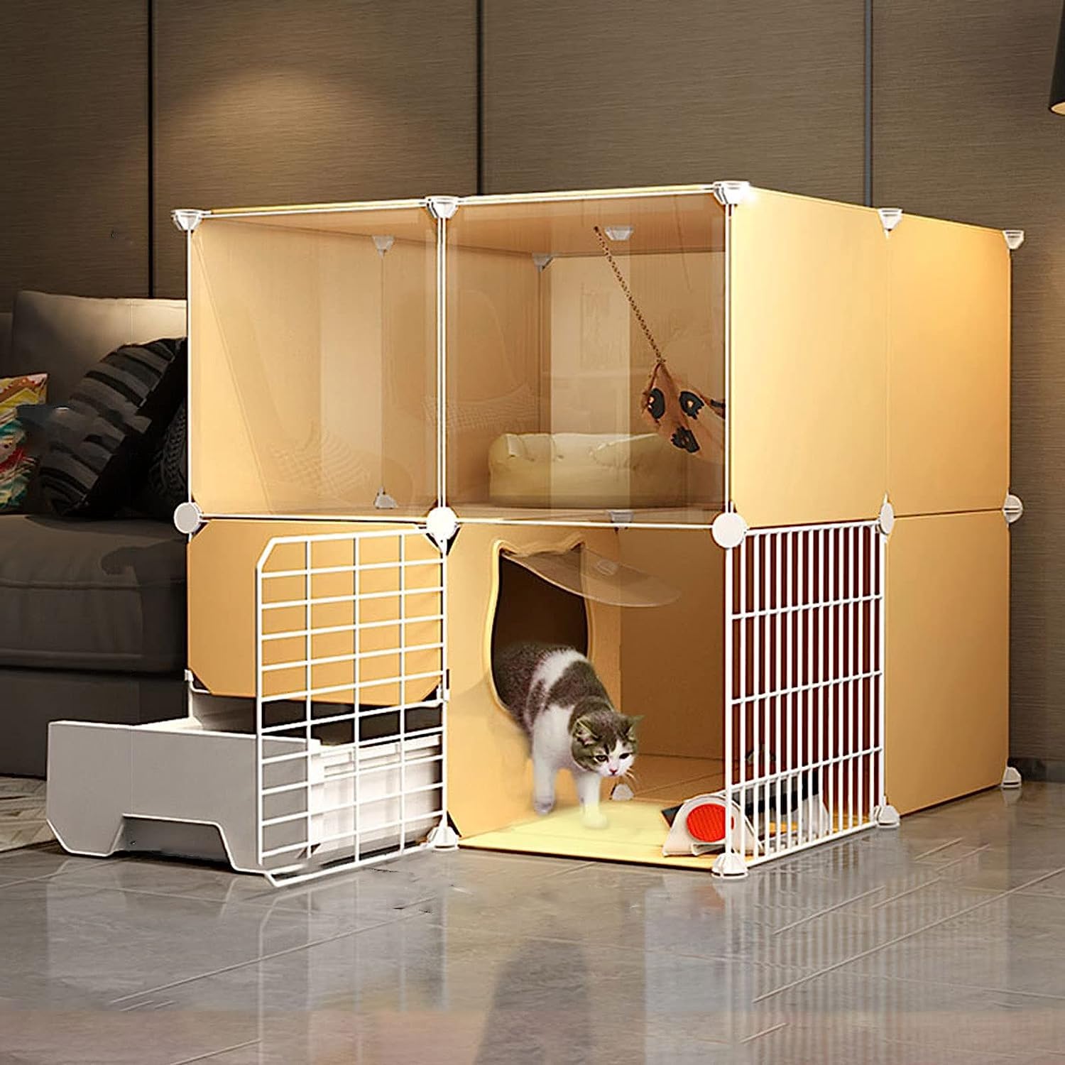 Box per Piccoli Animali Gabbia per Gatti di Grandi Dimensioni Recinto per Interni in Filo Metallico, Recinzione da Giardino Portatile Gabbie per Gatti per Interni Grandi con lettiera e Porta