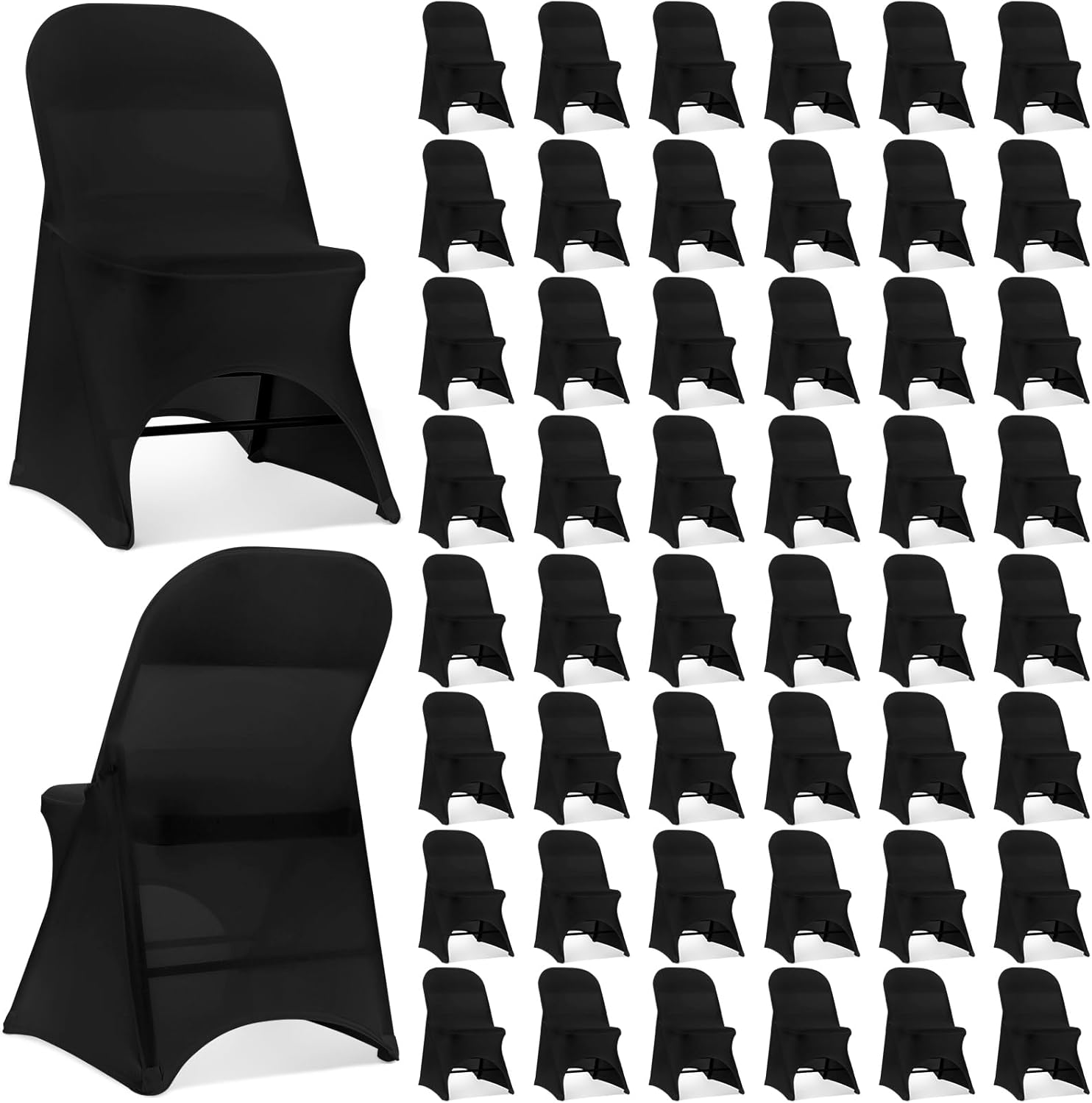 Newwiee 50 Pack Black Stretch Spandex Folding Chair Covers Polyester Universal Fitted Chair Slipcovers Protector for Wedding Banquet Party Holidays Dining Celebration Event Decoration