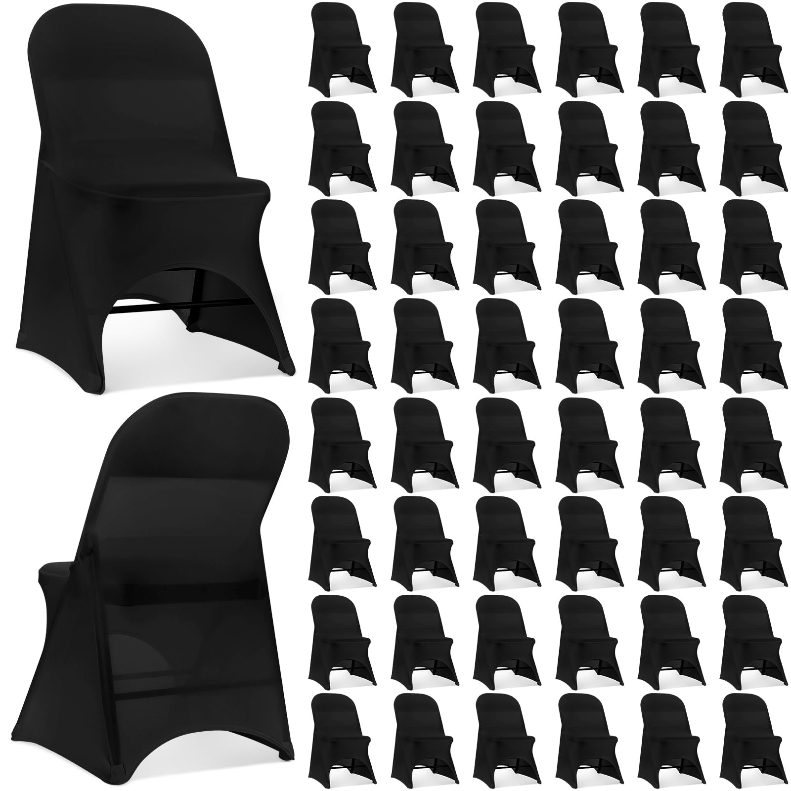 Newwiee 50 Pack Black Stretch Spandex Folding Chair Covers Polyester Universal Fitted Chair Slipcovers Protector for Wedding Banquet Party Holidays Dining Celebration Event Decoration