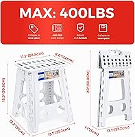 Vista 5 de ACKO Folding Step Stool Foldable 16 Inch 400 lbs Capacity, Plastic Stools for Adults and Kids, Collapsible Stools for Kitchen, Stepping Stool with