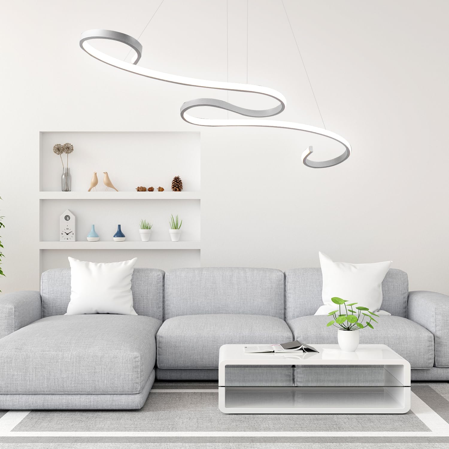 Arcadia Lampadario Led Soffitto a Sospensione Moderno con Luce Calda e Fredda Dimmerabile, Telecomando e App per Cellulare - Lampadario Camera da Letto, Soggiorno, Cucina e Cameretta - 3000 LM 100 Cm