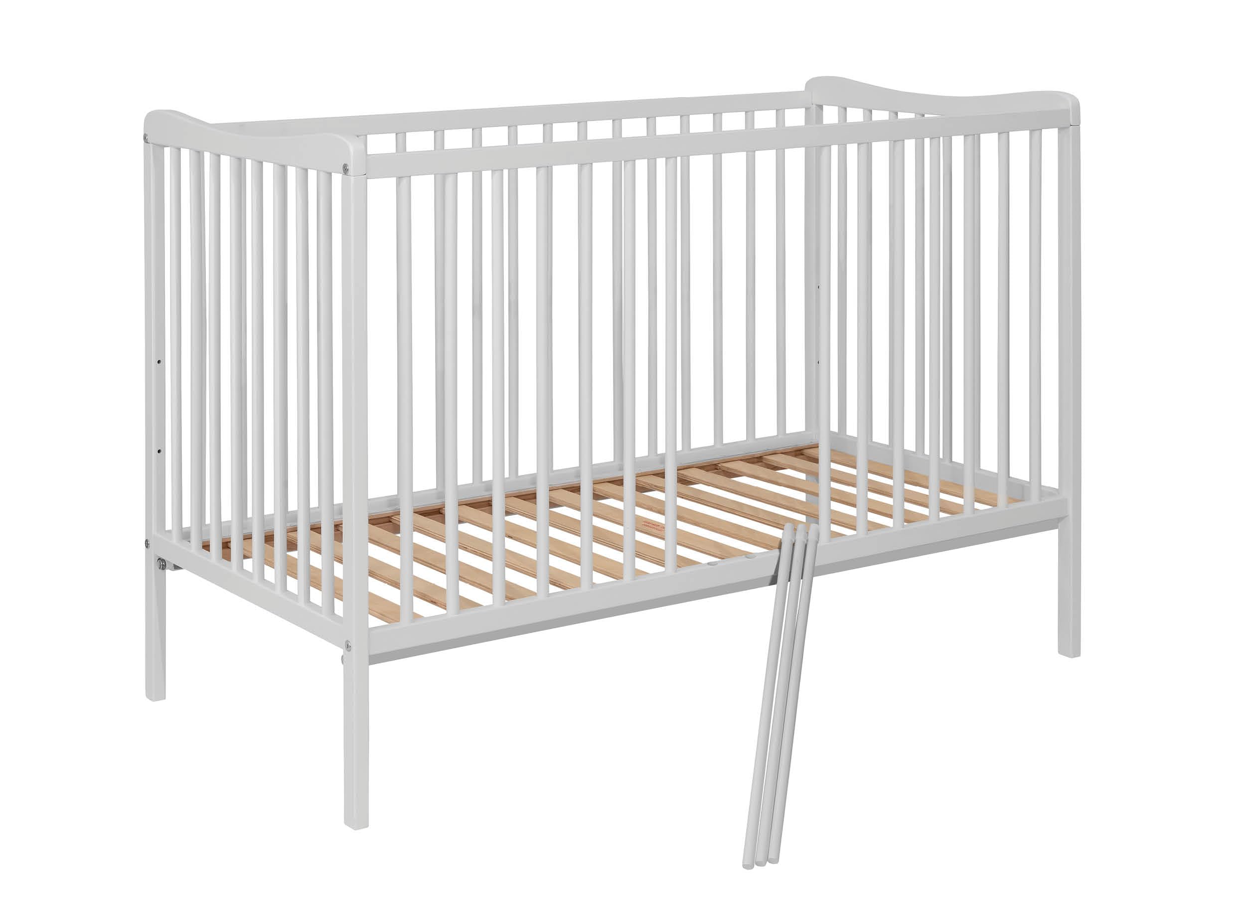 GRZES Babybett 120x60 cm Weiß, EN 716 geprüft, Kinderbett aus Buchenholz, höhenverstellbarer Lattenrost, 3 herausnehmbare Sprossen