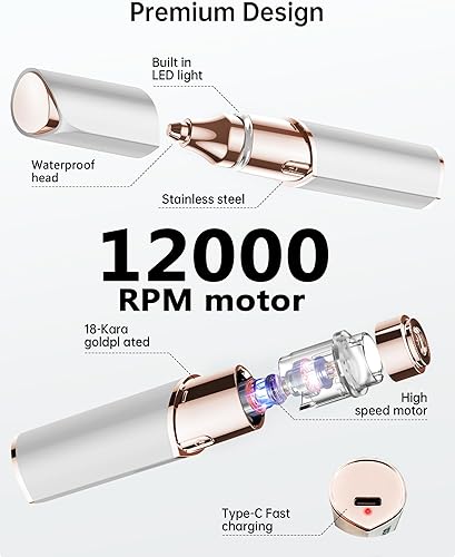 Miniatura 4 de KEESON Depilación facial para mujeres, recortadora eléctrica 2 en 1 de cejas con luz LED, dispositivo de depilación recargable, afeitadora facial,