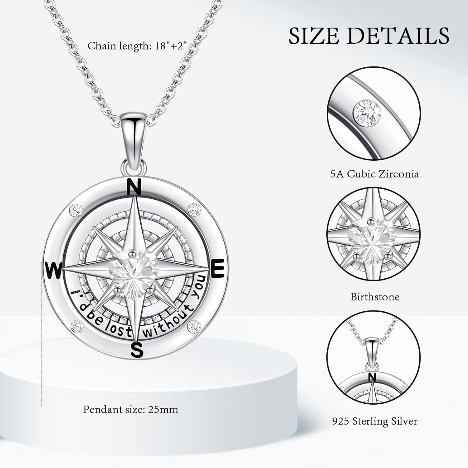 Women's I'd Be Lost Without You Heart Compass Necklace Collection, 925 Sterling Silver 12 Month Birthstone Compass Pendant Jewelry, Valentine's Day Gift for Wife/Girlfriend/Mom - Image 5