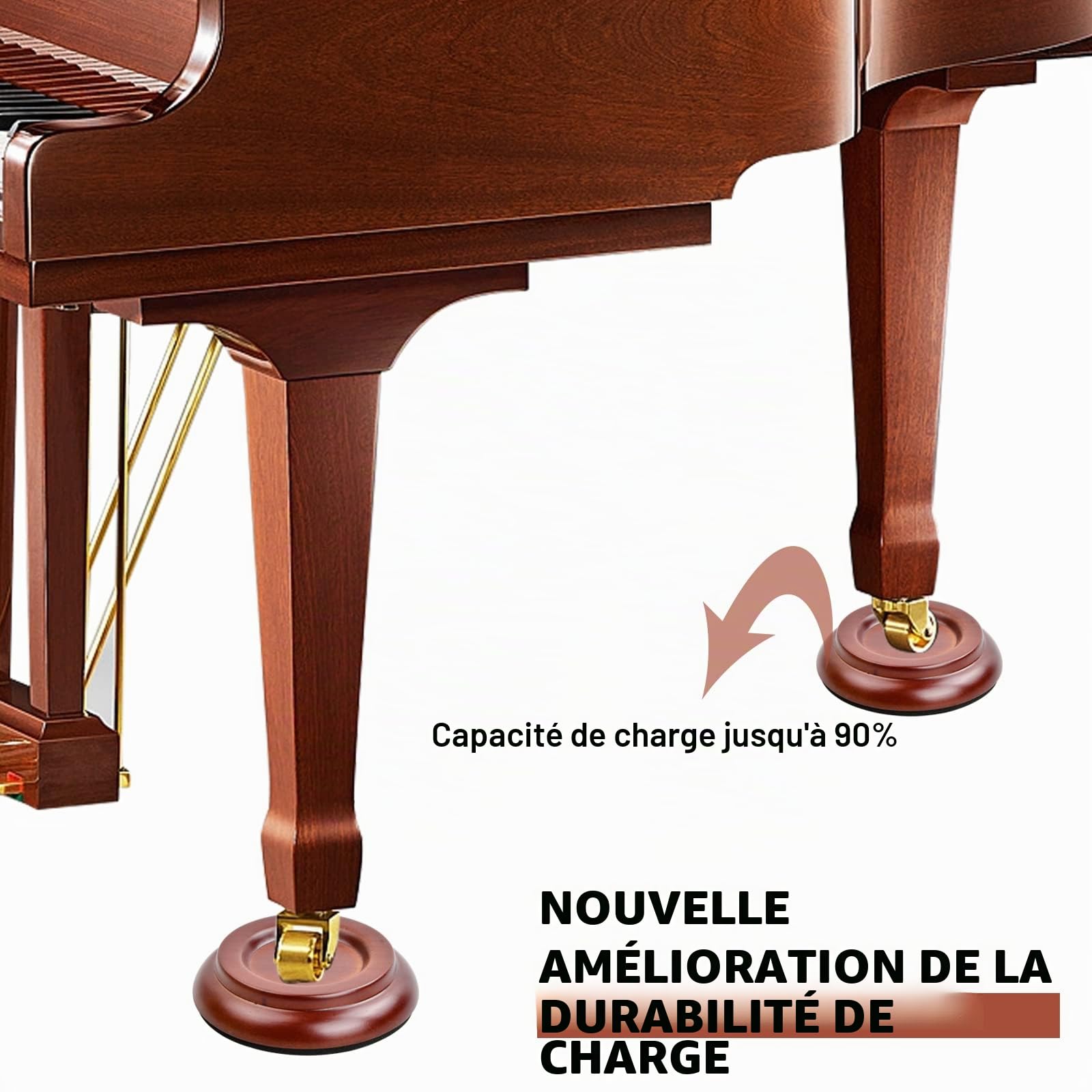 4pc Protection Pieds de Piano, Marron Coupelle en Bois de Piano, Coussinets de Pied de Piano, Protection de Sol pour Piano avec Coussinet, Tampons de Protection pour Pieds de Meuble, Roulette de Piano