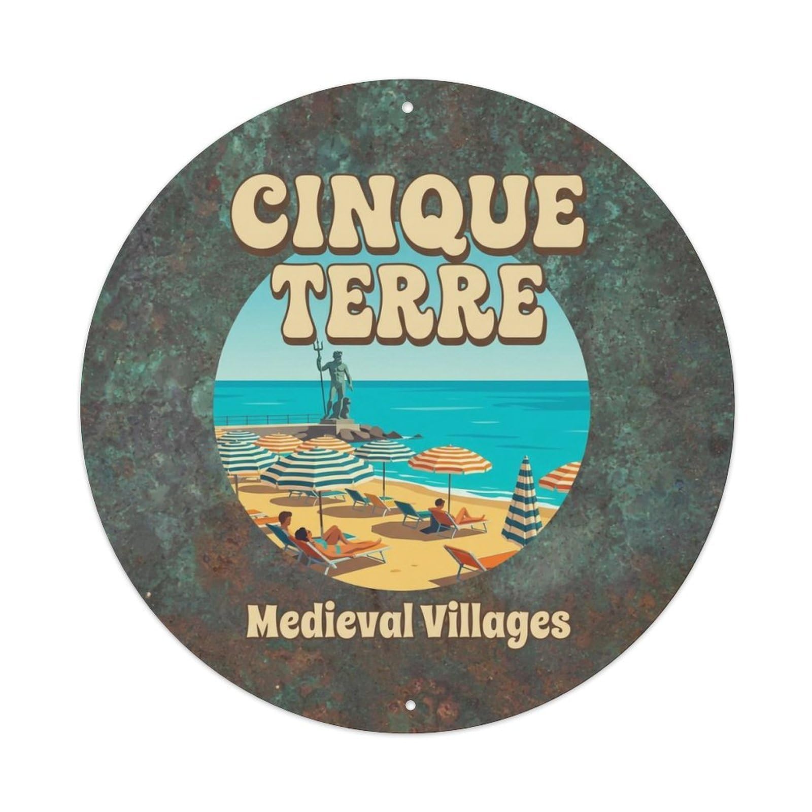 Vintage Travel Cinque Terre Italy Memento Metal Tin Sign