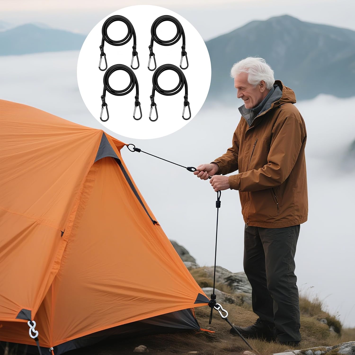 4pcs Black Bungee Cords with Closed Hooks – 24in 60cm – Durable & Elastic for Multipurpose Use