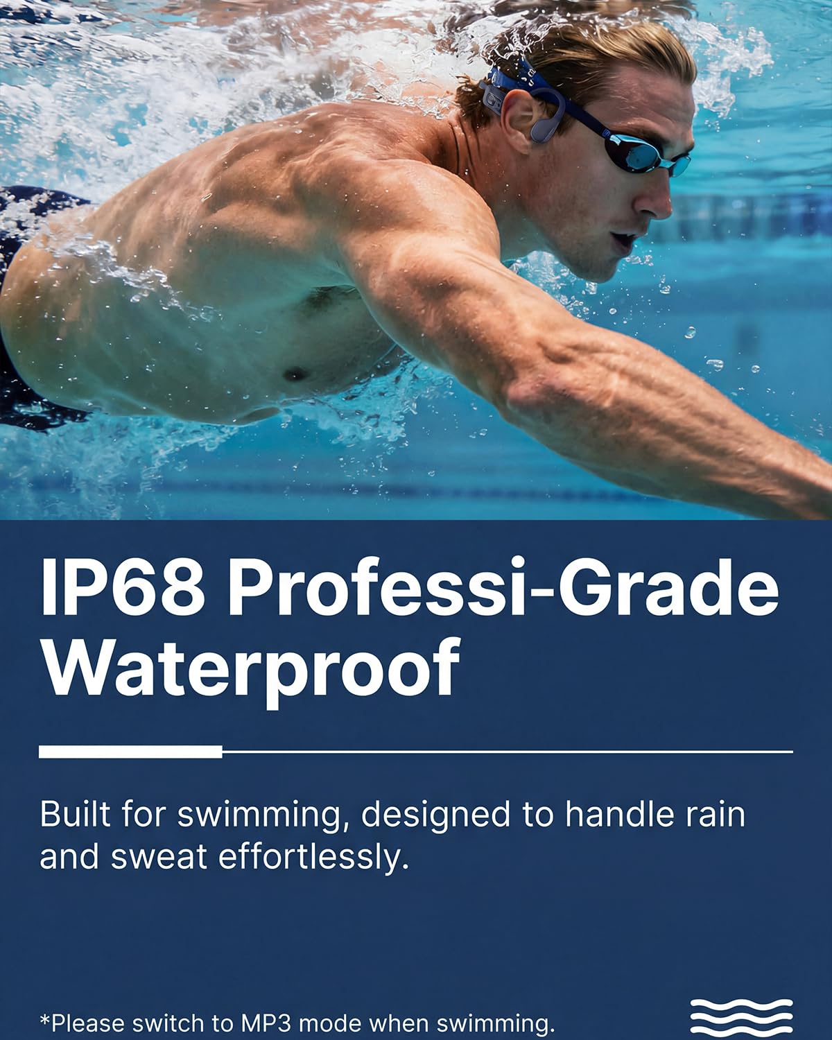 MONODEAL Knochenschall Kopfhörer Schwimmen, knochenschall kopfhörer IPX8 wasserdicht mit MP3-Player 8GB, Bluetooth 5.4 für Laufen, Radfahren, Surfen wasserdichte kopfhörer Schwimmen