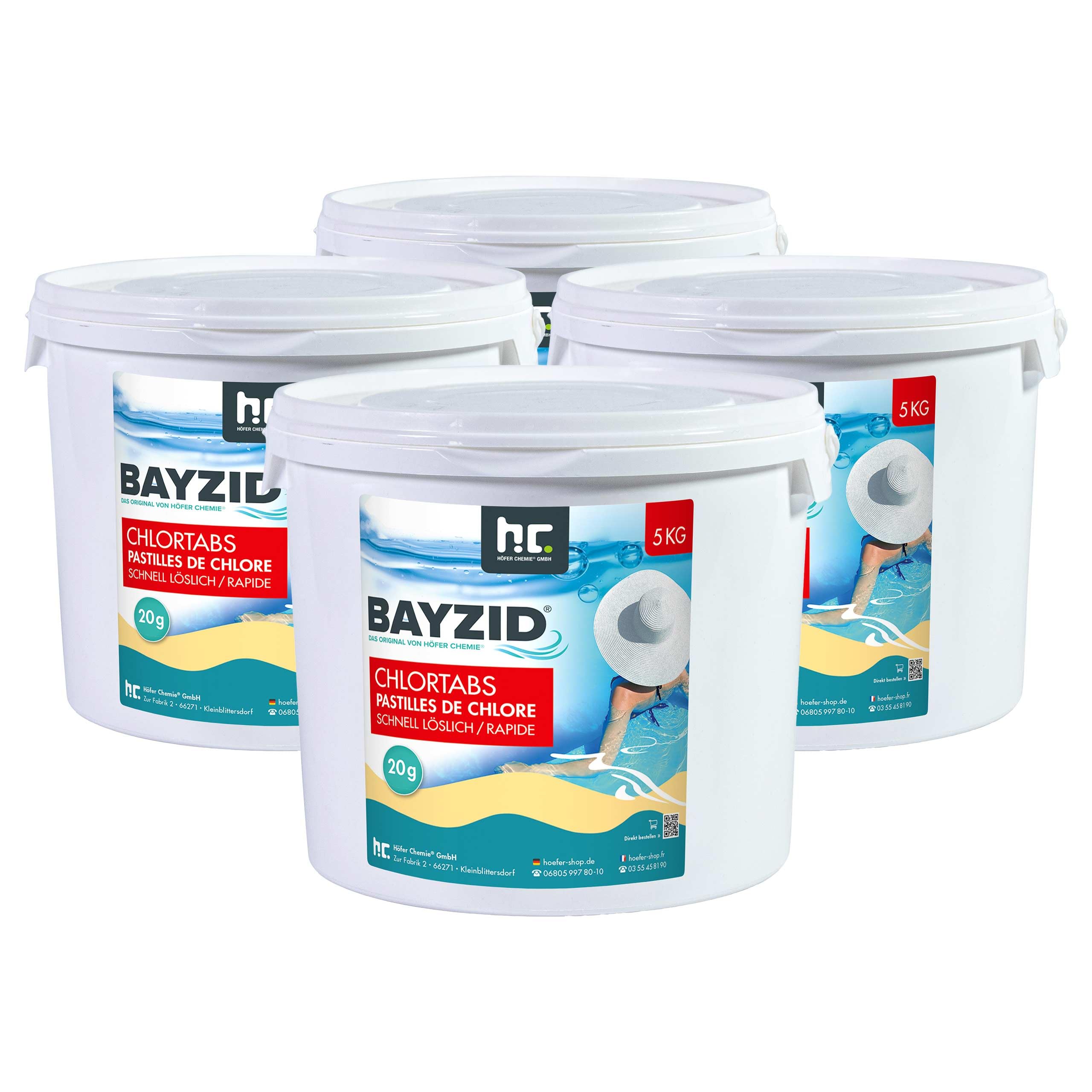 Höfer Chemie 4 x 5 kg (20 kg) Pool Chlor Tabletten 20g BAYZID schnell löslich mit 56% Aktivchlorgehalt für Pool & Schwimmbad