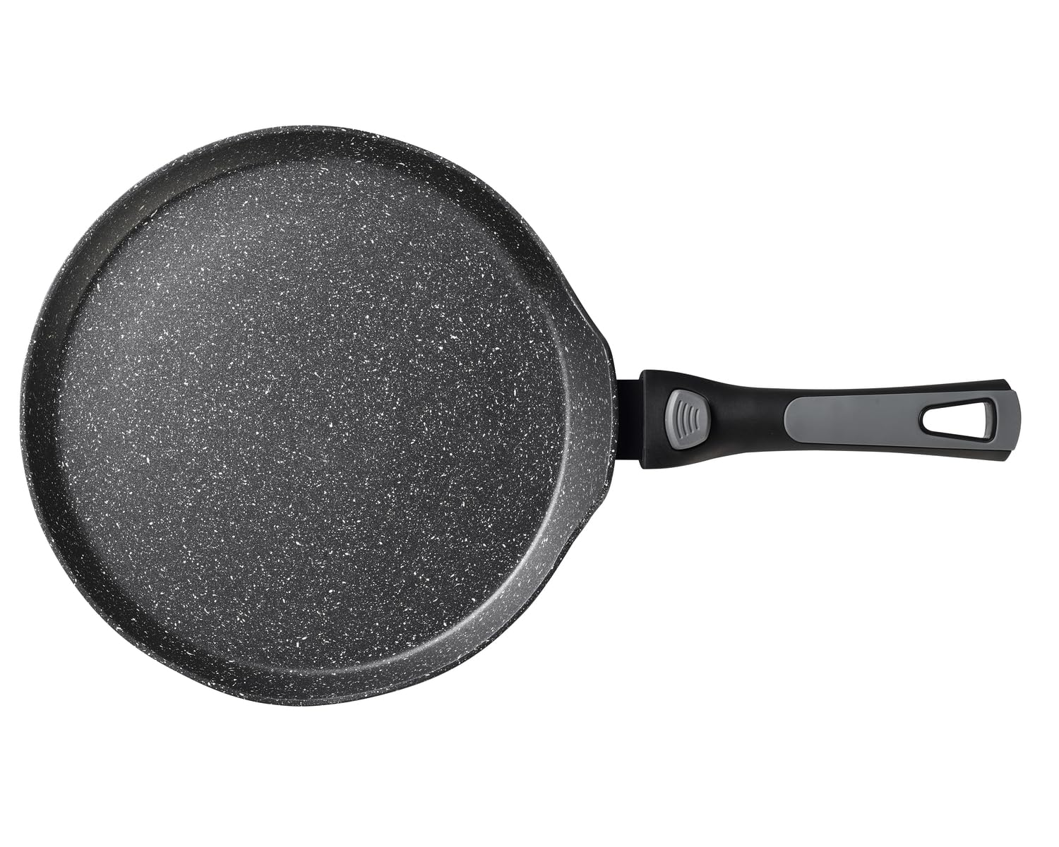Pradel Excellence - PCUI002008 - Poêle à Crêpes en Aluminium Forgé Pierra Ø28cm - Revêtement Anti-Adhésif Façon Pierre - Manche Amovible - Tout Feu, Induction, Noir