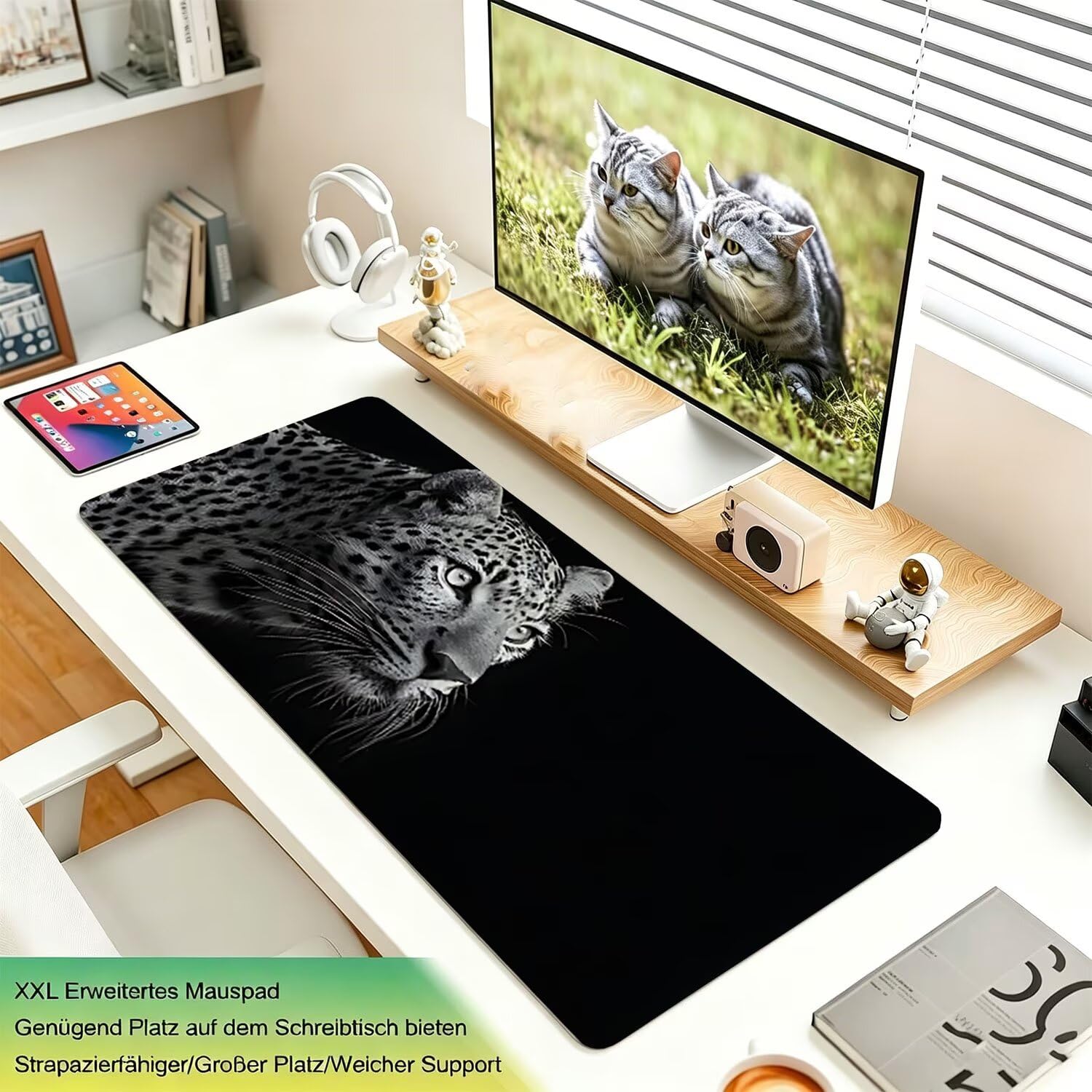 Tappetino Mouse Gaming XXL, Mousepad 1200x600x4mm nero zebra 0x0-223 | Tappetino Scrivania con Base in Gomma Antiscivolo Bordi Cuciti per Computer, PC, Migliora la Precisione e la Velocità