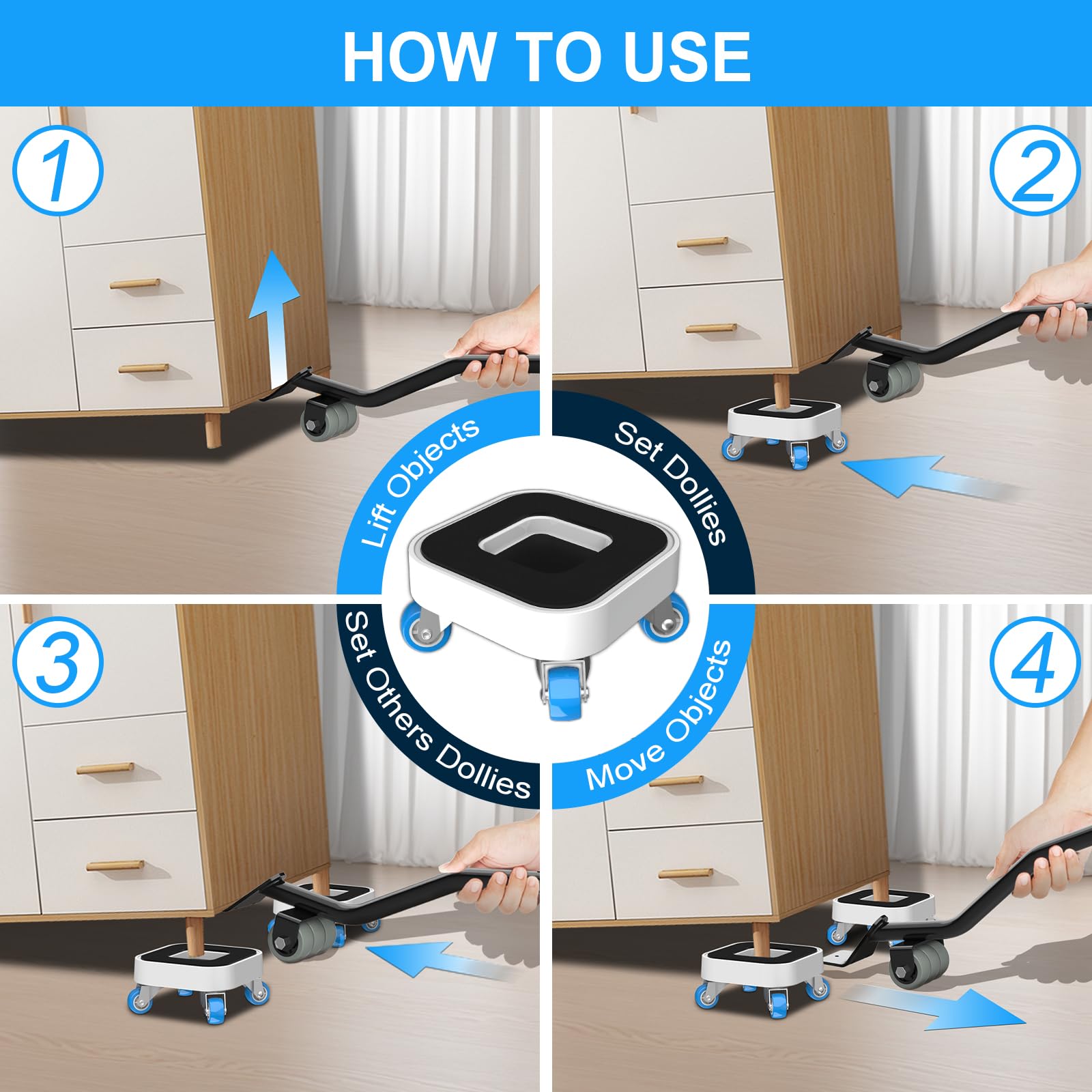 Nuovo aggiornamento cursori per mobili, traslochi mobili con ruote, set di attrezzi per sollevamento mobili con ruote girevoli a 360°, rullo per elettrodomestici per spostare divani pesanti, letto,