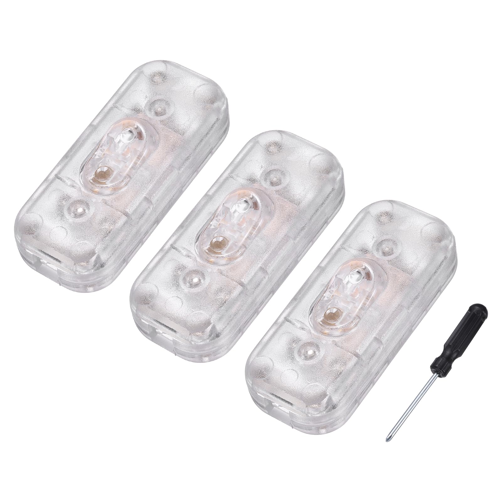sourcing map 3 Pcs Inline Cord Switch, 250V 6A On Off Switch with Screwdriver Replacement Repair Control Button ON OFF for Lamp Bed LED Lights, Transparent
