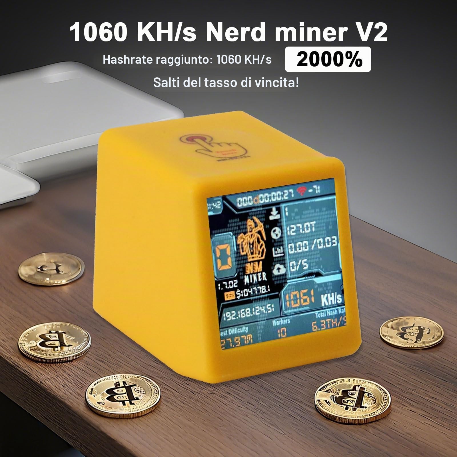 Nerdminer Binghe 1060 KH/s Display intelligente con ESP32 e orologio da tavolo Bitcoin Solo Lottery Miner v2