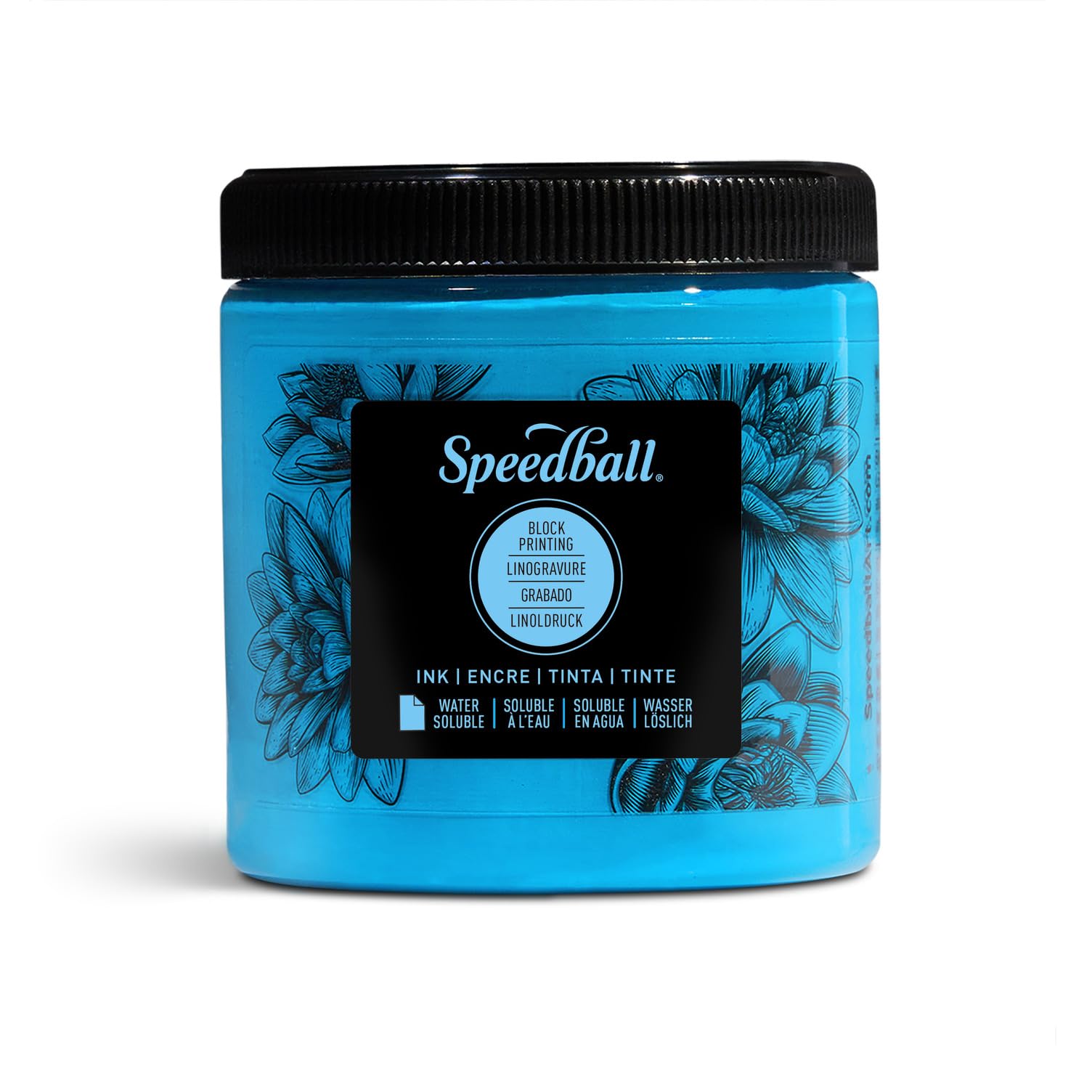 Water-Soluble Block Printing Ink, 8-Ounce Jar, Fluorescent Blue