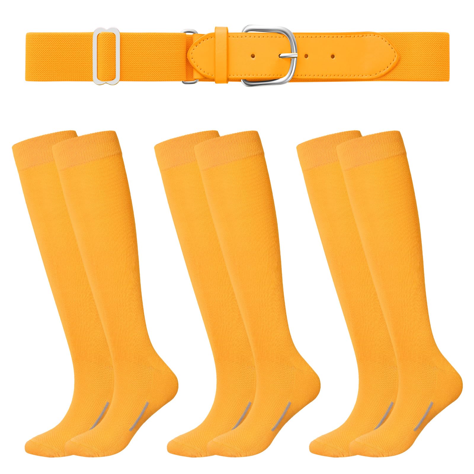 Haysandy Baseball or Softball Sock and Belt Combo Set 3 Football Baseball Socks with Softball Belt for Youth Boys Kids(X-Small,Gold)