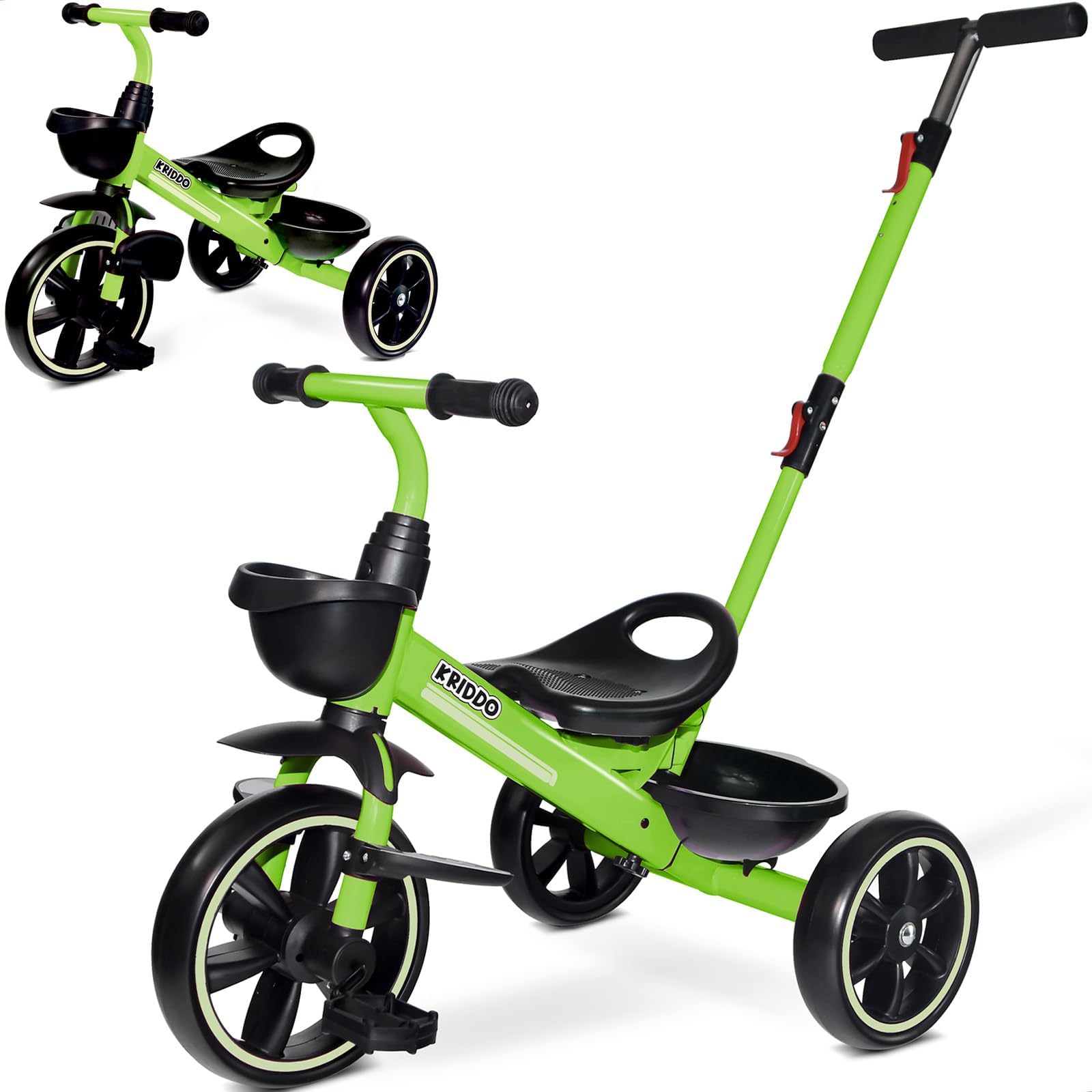 KRIDDO 2-in-1 Toddler Tricycle for Ages 18 Months to 5 Years Old - Extended Push Handle for Effortless Push, Gift Trike for Toddler 3 to 5 Year, Kids