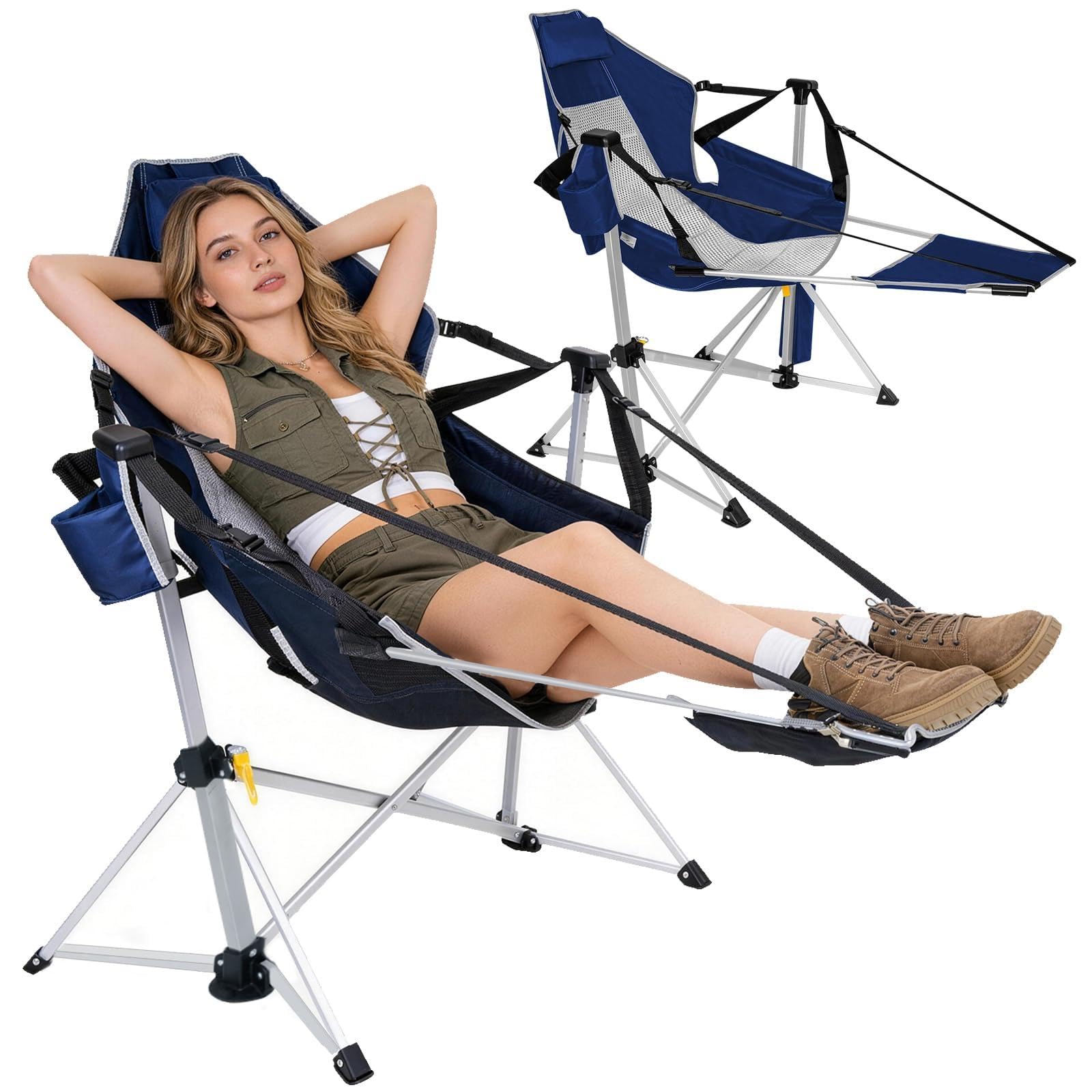 Romswi 2-Pack Aluminum Hammock Chair with Footrest Oversized Portable Folding Swinging Chair with Adjustable Back Seat Lightweight Rocking