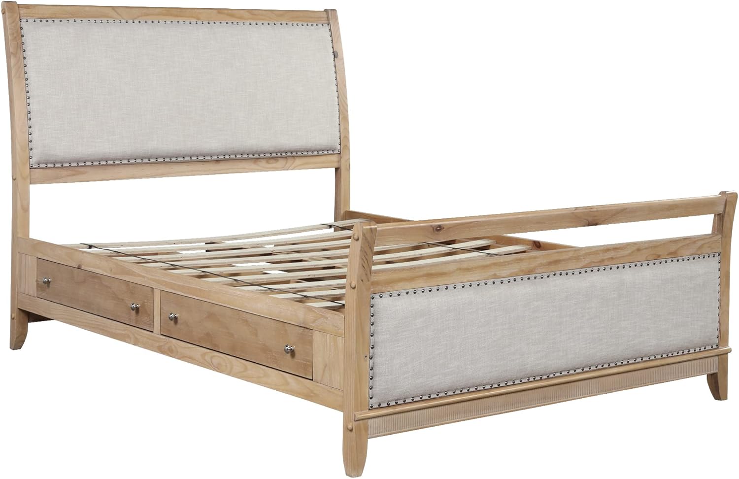 SOFTSEA Wood Bed Platform with Headboard and Footboard, King Platform Bed Frame with Four Drawers for Adults, Farmhouse Style (King)