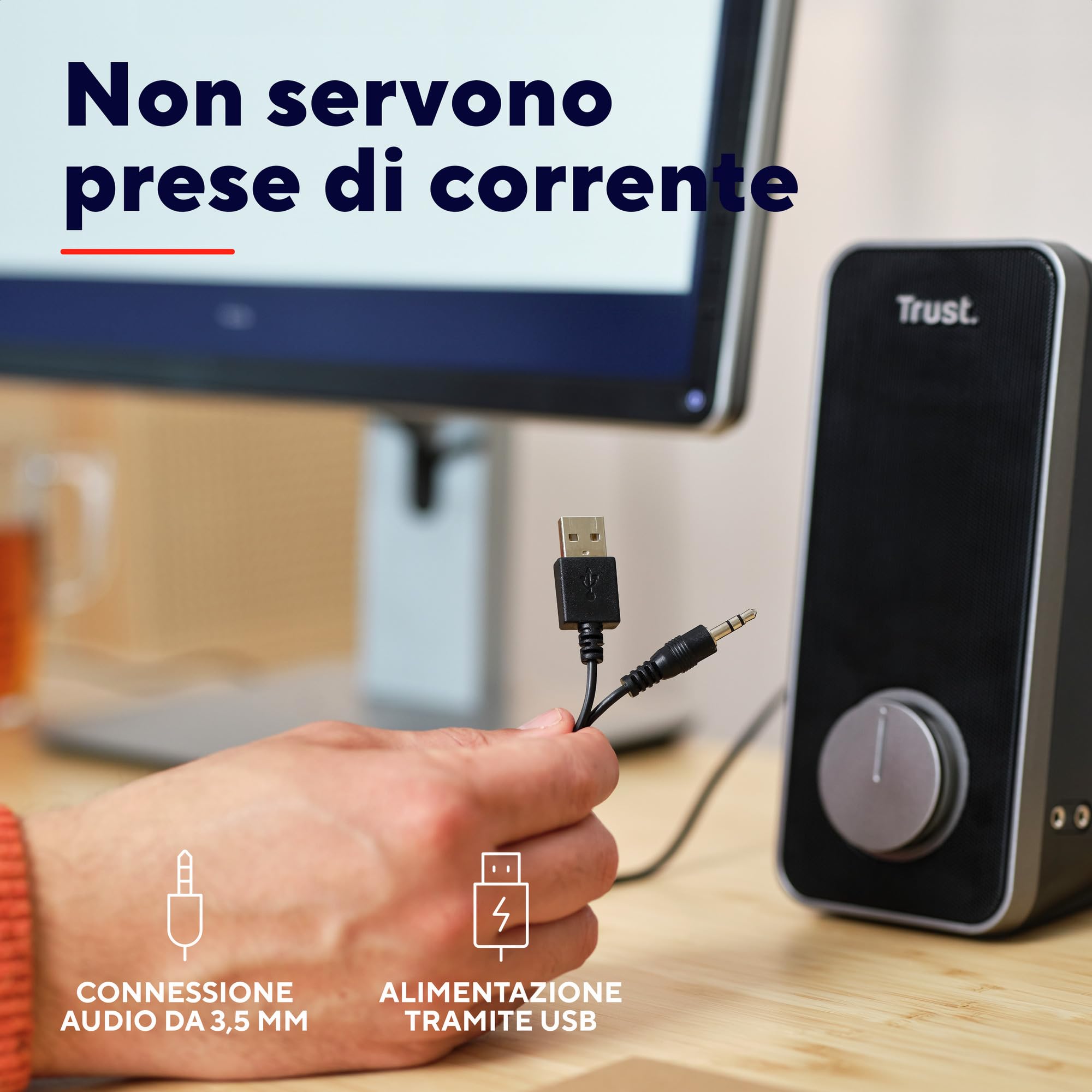 Trust arys standard Casse PC 2.0 Set Altoparlanti Stereo, 28 W, Alimentazione USB, Jack AUX 3.5 mm, Casse per PC Fisso, Altoparlante per Computer, Portatile, Tablet, Smartphone - Nero