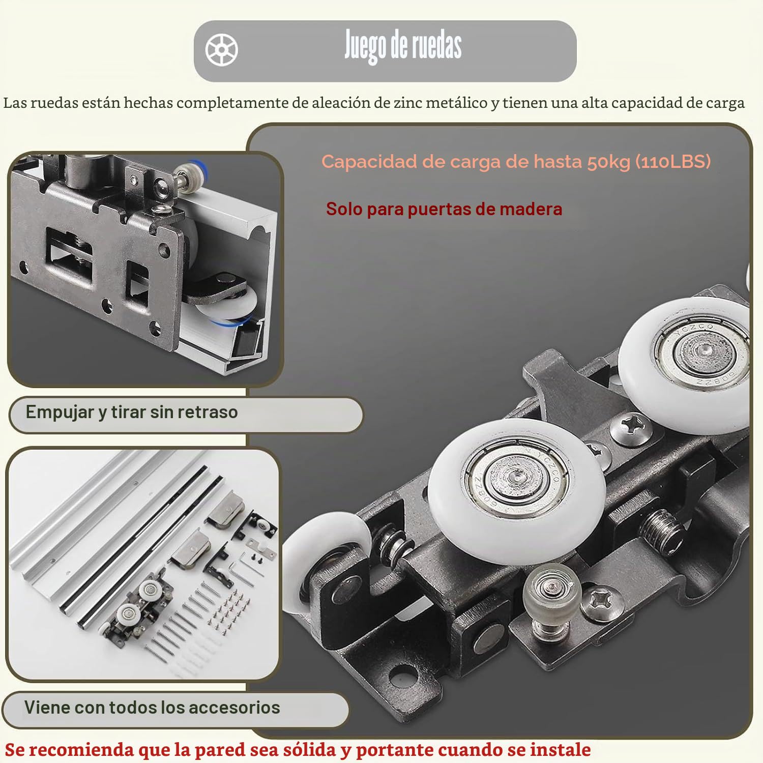 Kit de puerta deslizante - hardware de puerta deslizante oculta, con cierre suave,1.2m kit de puerta fantasma deslizante sin pista invisible, adecuado para puertas de madera individuales,1.2m/3.9ft