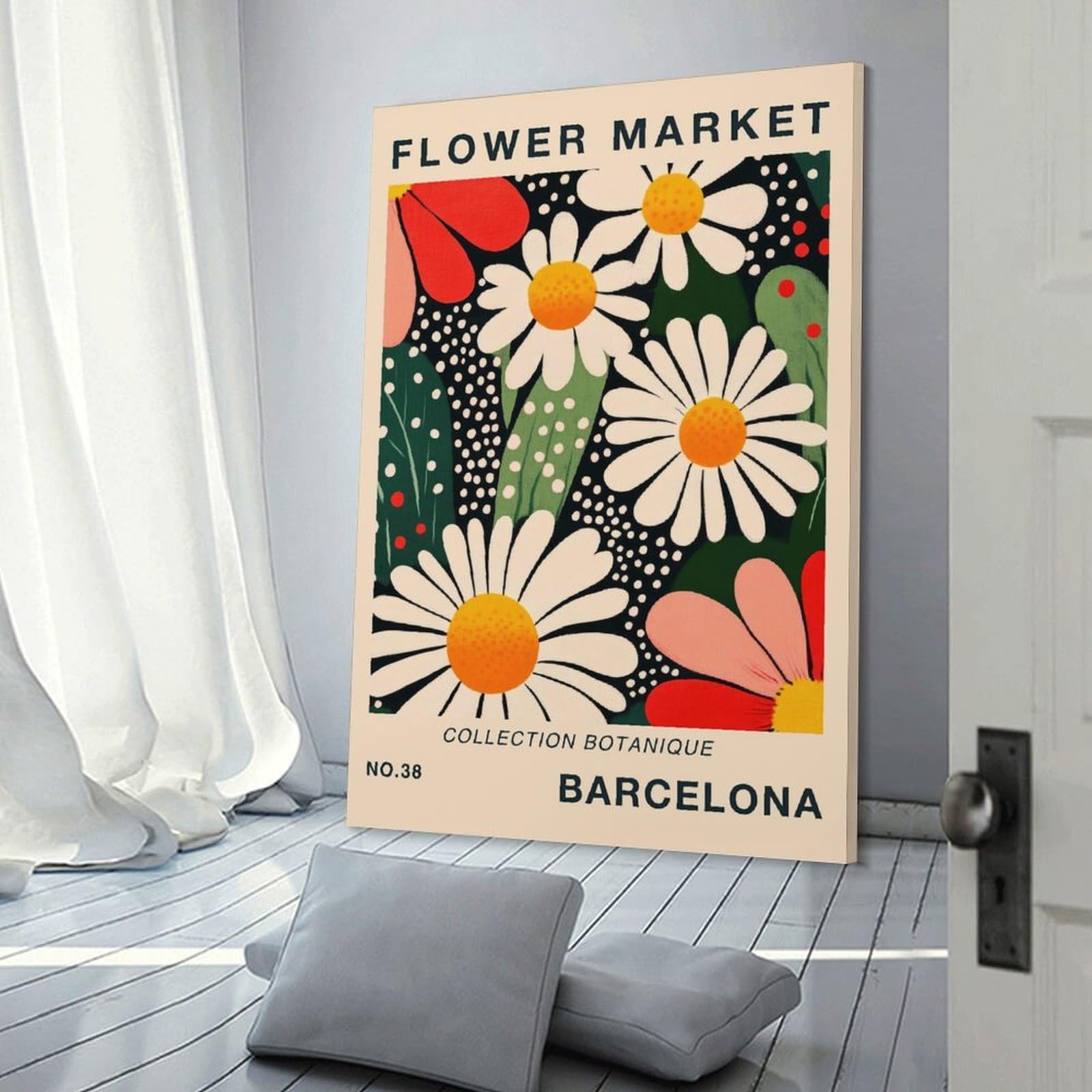 Junmoney Frame-Style-7 Flower Market Barcelona Travel Art Print Home Decor Wall Art 12X18inch(30X45cm), For Bedroom, Guest Room Or Reading Nook, Decorative Wall Art For Cosy Rooms