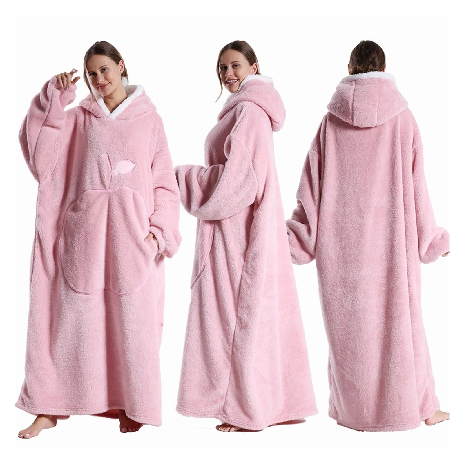 Batamanta Invierno con Capucha suéter Manta Mujer Manta Polar de Gran tamaño con Mangas Bolso Grande cálido Grueso TV Bata con Capucha Pareja(FH142)