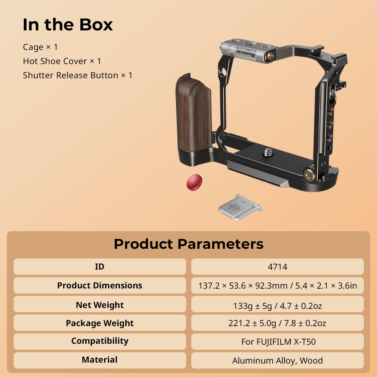 SMALLRIG Cage « Retro » pour FUJIFILM X-T50, Cage Complète en Alliage d'Aluminium, avec Plaque de Dégagement Rapide pour Arca et Support de Cold Shoe pour Microphone et Lumière - 4714