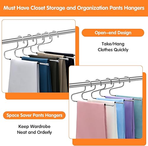 Miniatura 8 de Perchas para pantalones que ahorran espacio con extremos abiertos, organizadores de armario y almacenamiento, paquete de 10 perchas antideslizantes