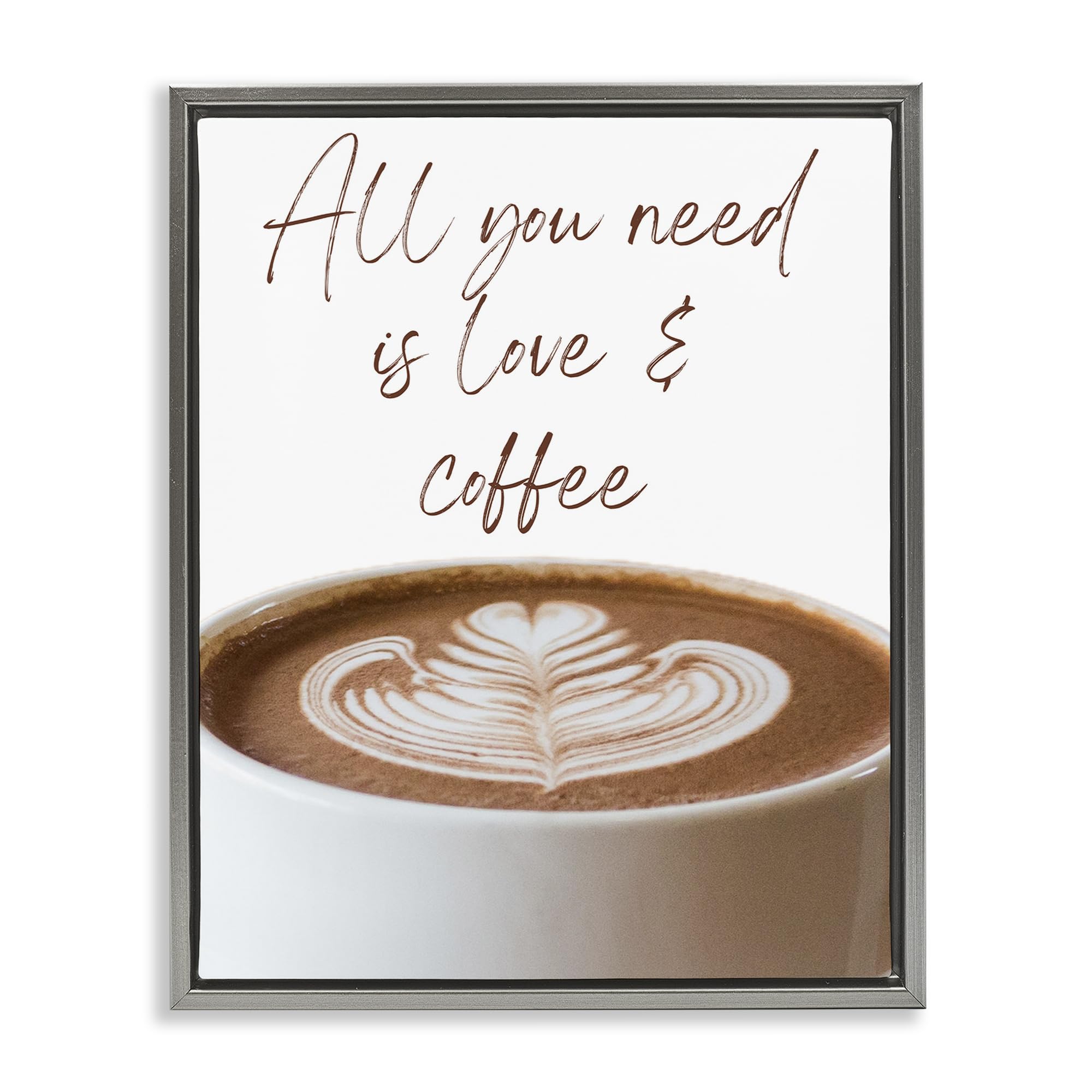 Stupell Industries 'All You Need Love & Coffee', Floating Frame Canvas Art, Gray, 25 x 31 Inches, Easy to Hang and Sturdy, Made in USA, by Jesse Keith