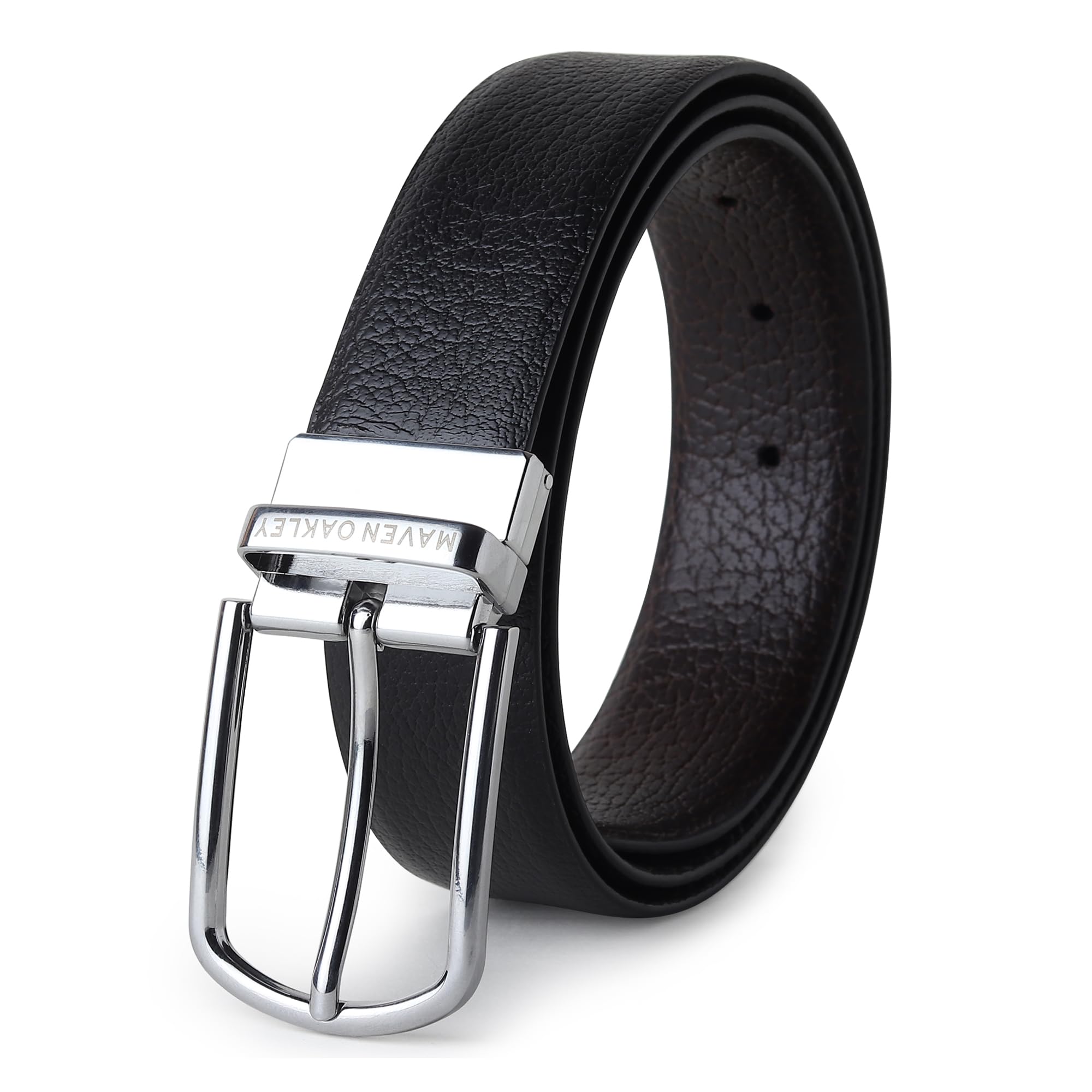 maven oakley Belts for Men Leather Original, Reversible Black & Brown Formal & Casual Italian Leather Belt with Solid Metal Curved Buckle-picture-18