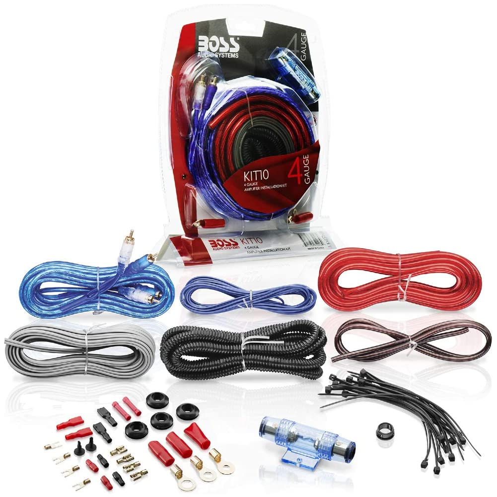 GK SOUND 1 kit cables AUDIO SYSTEMS KIT10 rca 4 awg de alimentación para amplificador estéreo y conexión de parlantes con fusible agu y portafusible, 1 kit