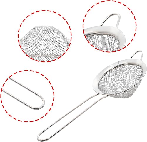 Miniatura 3 de Colador de malla fina plateada, tamiz de mano de acero inoxidable 304, filtro de cocina pequeño para hornear, té y coctelería