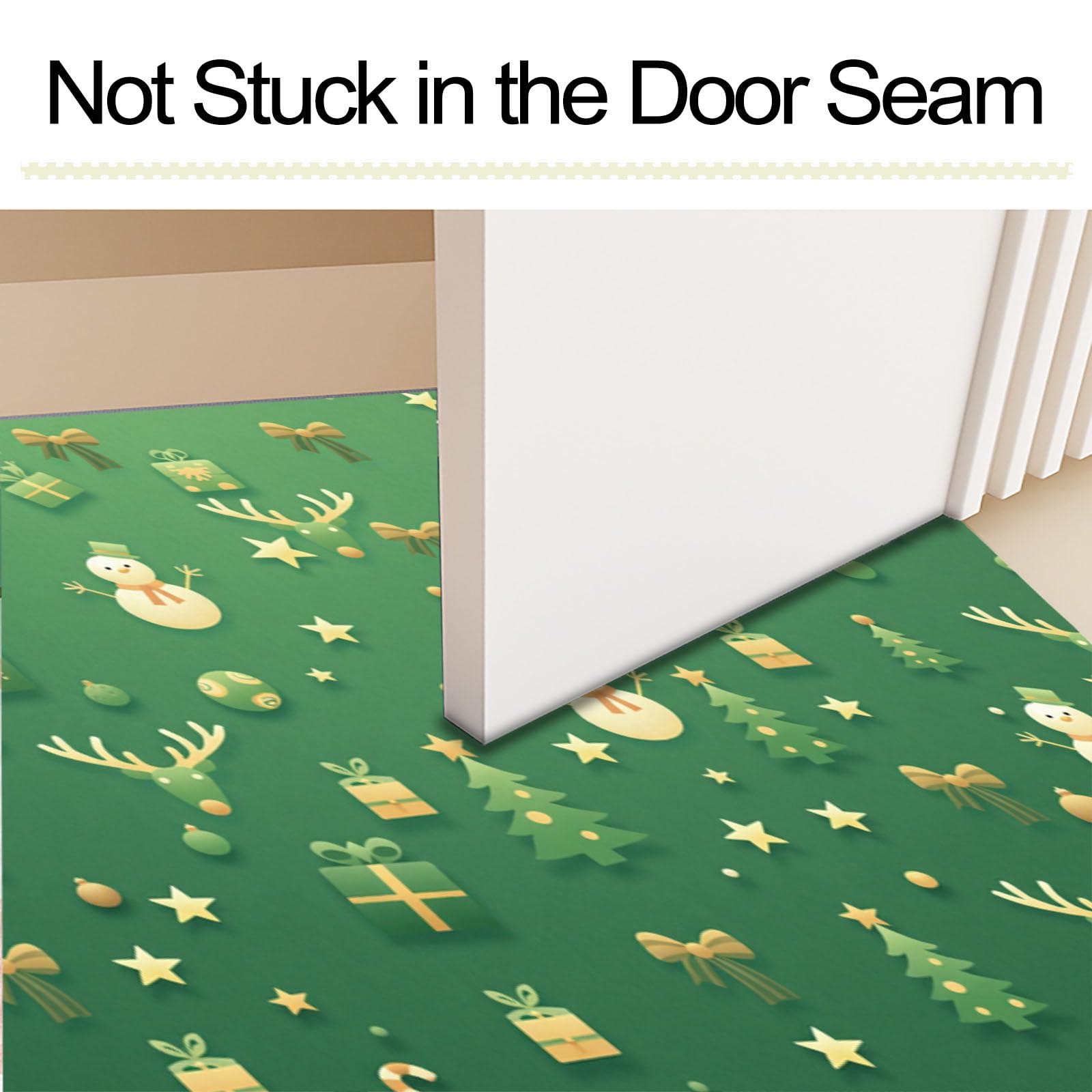 Alfombra Entrada Casa 60x120cm Felpudo Absorbente Muñeco Nieve Reno Y Regalos Alfombra Exterior para Puerta Icono Navideño Alfombrilla Antideslizante Atrapapolvo para Puerta, Pasillo, Jardín, Verde