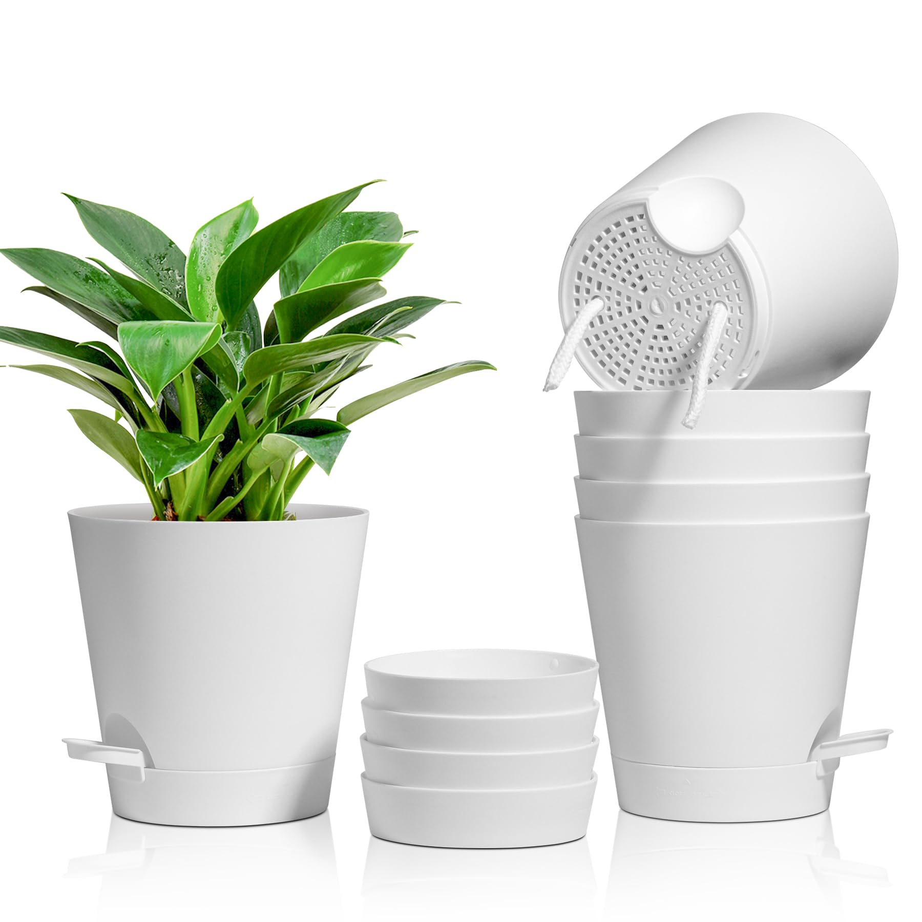 T4U Vasi Autoirriganti, Vasi da Interno 16,5 cm Set da 6 Bianco