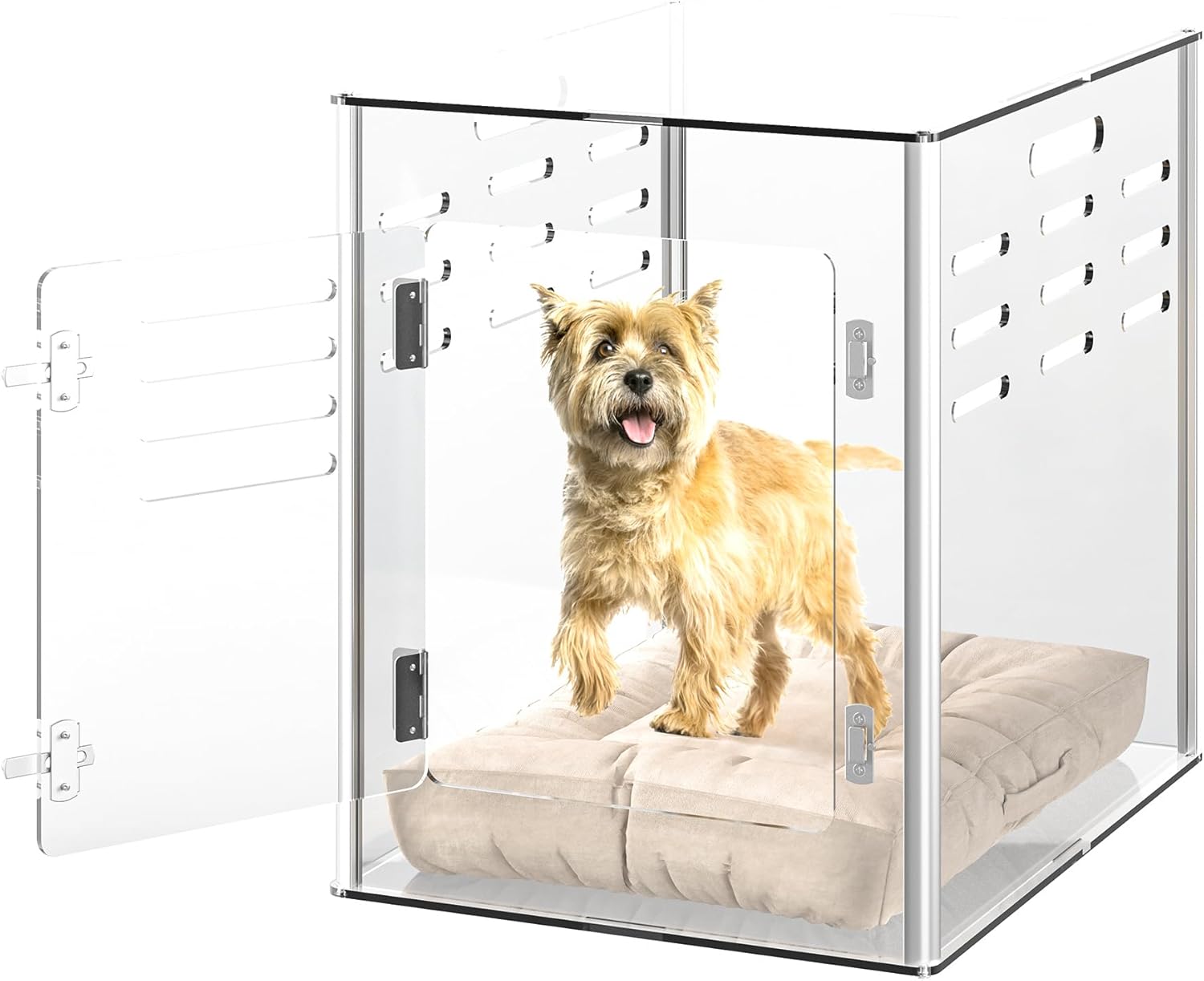 Dethan Acrylic Dog Crate Clear Dog Kennel Indoor Lockable Heavy-Duty Ventilated Dog House for Small and Medium Dogs Up to 45lb Stylish Transparent Kennel Crate Furniture, 30" L x 20" W x 22" H