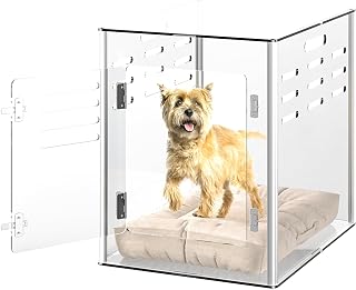 Dethan Acrylic Dog Crate Clear Dog Kennel Indoor Lockable Heavy-Duty Ventilated Dog House for Small and Medium Dogs Up to 45lb Stylish Transparent Kennel Crate Furniture, 30" L x 20" W x 22" H