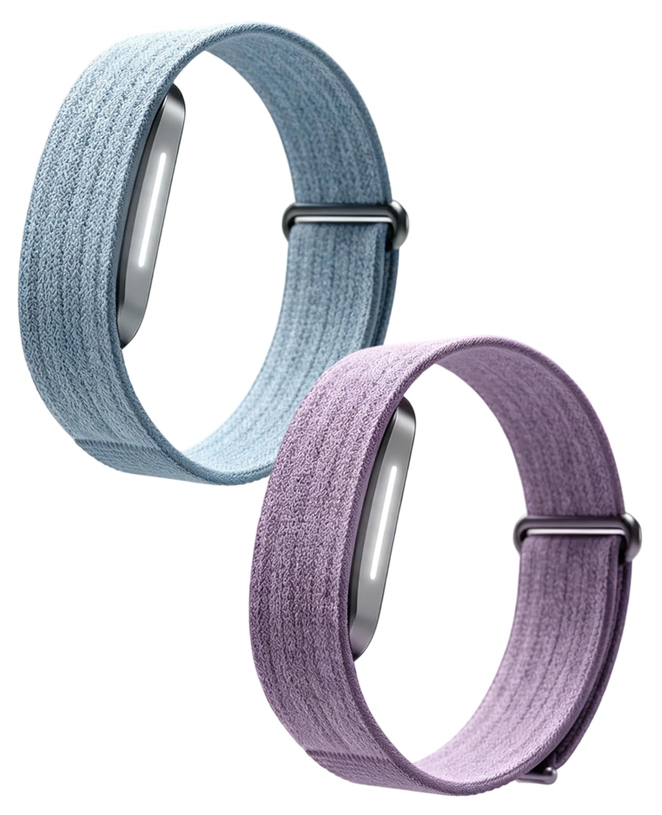 Binovaren 2-Pack Nylon Band Compatible with Hume Band 2.0, Breathable Replacement Strap with Hook-and-Loop Closure, Micro-Adjustable Loop for Fitness Tracker (Blue & Purple)